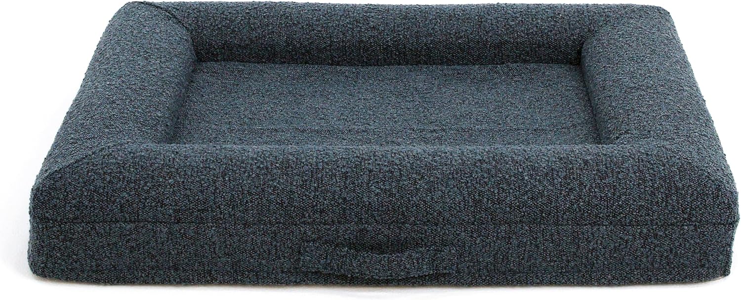Luxury Boucle Orthopedic Memory Foam Dog Bed with Waterproof Liner and Machine Washable Cover with YKK Zippers (Medium, 37" L x 30" W x 6" Th, Ocean Blue)
