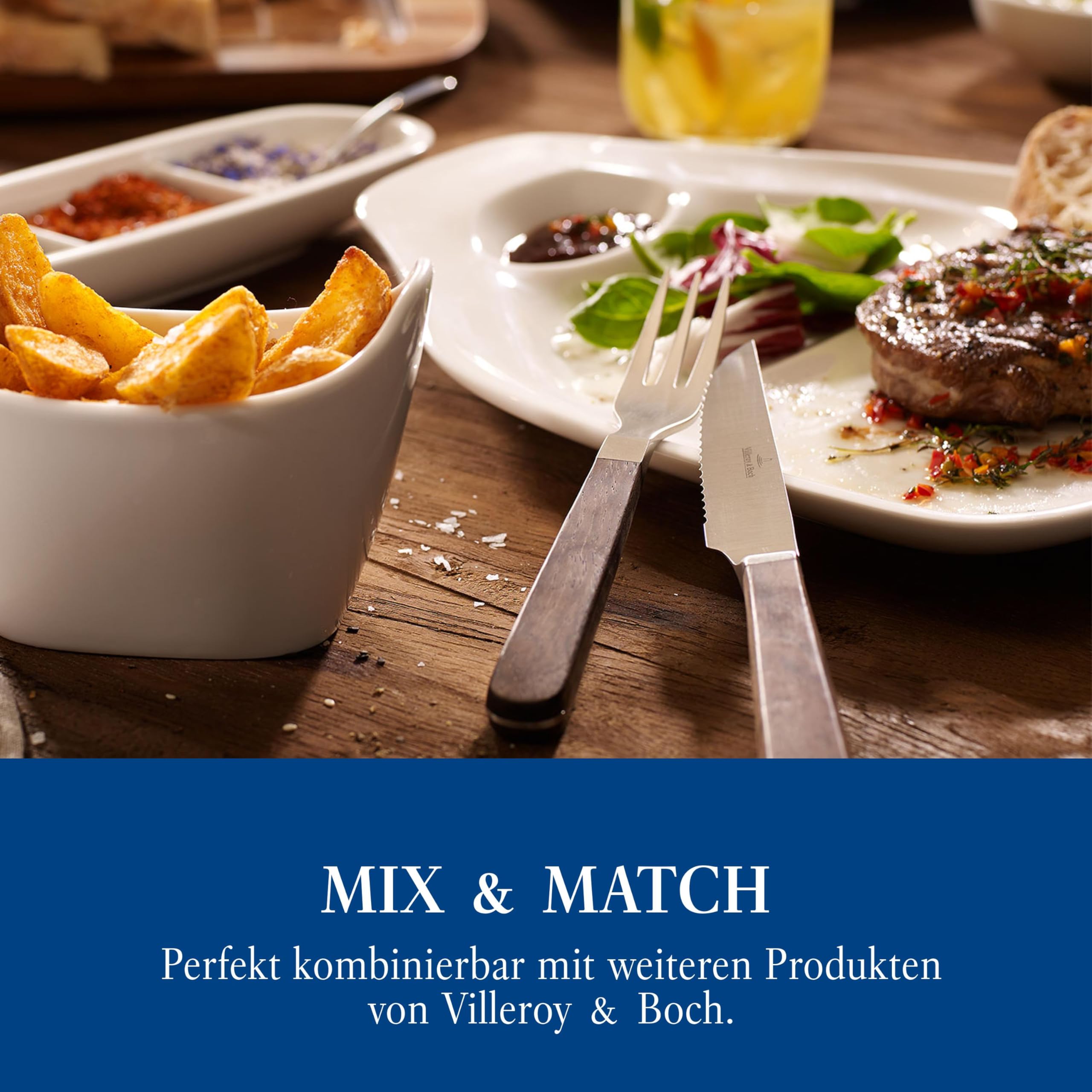 Villeroy & Boch Tex as Steak- und Pizzabesteck, 2-teilig, Edelstahl/Walnussholz