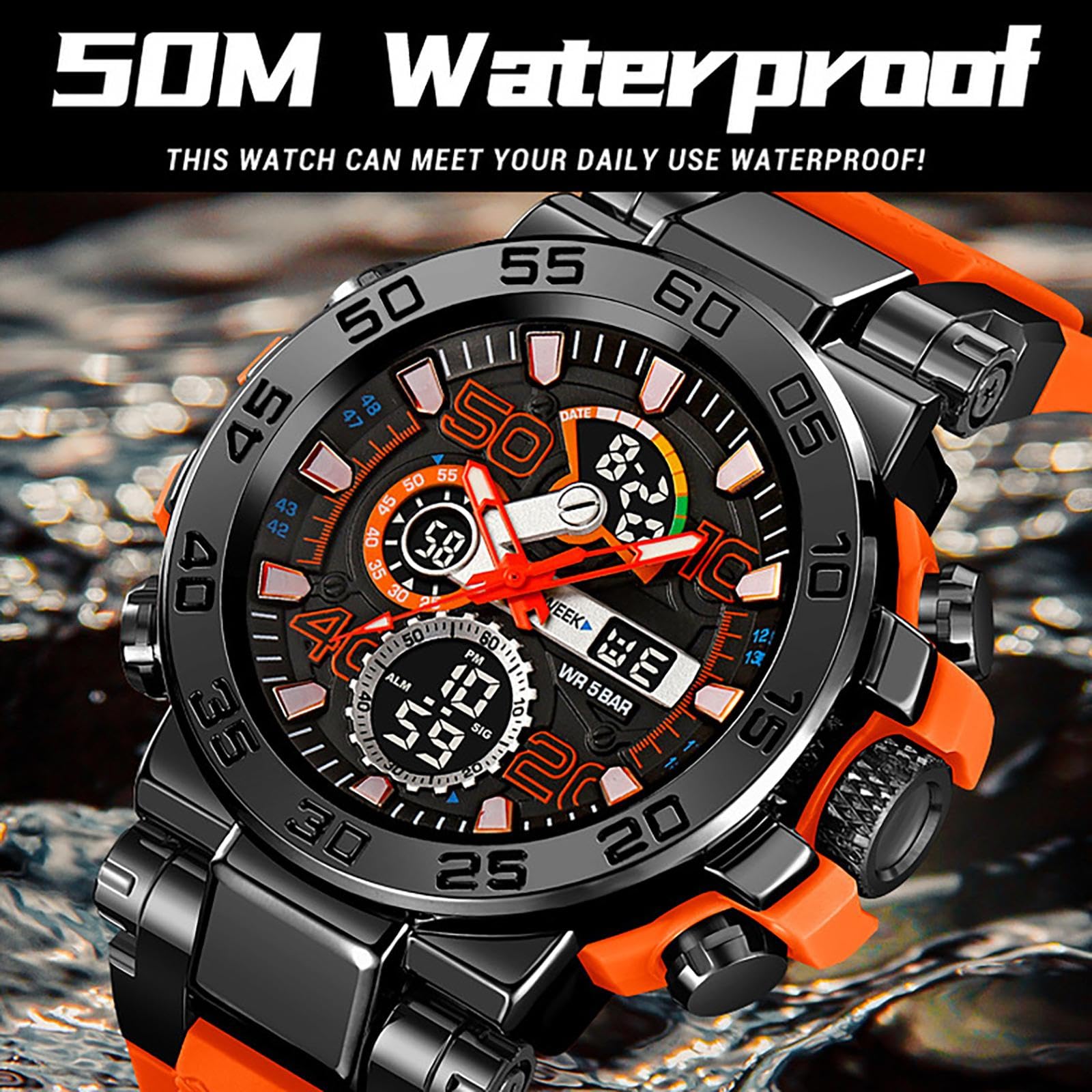 Reloj de pulsera digital deportivo impermeable para hombre, analógico, de cuarzo, táctico, con alarma, reloj multifunción de cara grande, relojes militares para hombre