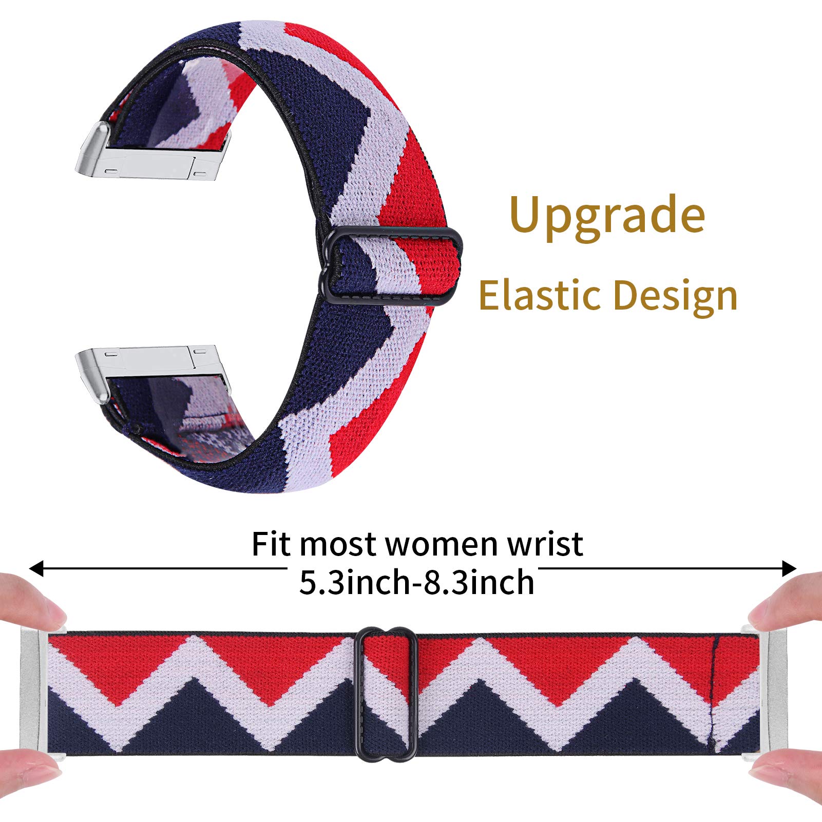 TRISTRAPS Nylon Watch Strap Compatible with Fitbit Versa 3/Sense Strap,Soft Elastic Breathable Replacement Sport Wristbands for Men/Women,18 Colours for Chosen (Blue+white+red stripes) - Image 3