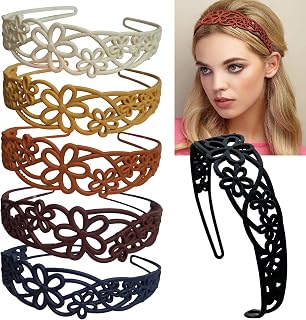 Yazon 6pcs Floral Plastic Headbands with Teeth for Girls Women, 30mm Wide Hairband Hair Accessories