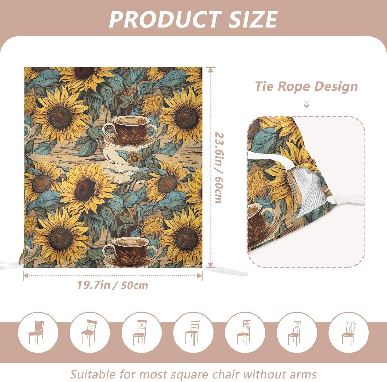 ALAZA Coffee Sunflowers Chair Back Cover Set of 6, Washable Reusable Removable Chair Slipcovers Decorative Chair Cover for Home Kitchen Wedding Party