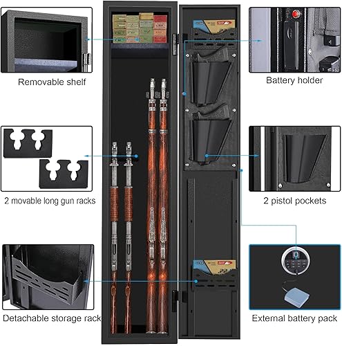 Miniatura 4 de LANGGER V Caja fuerte biométrica para rifles, acceso rápido de 3 a 4 pistolas, escopeta de huellas dactilares para rifle con puerta de acceso