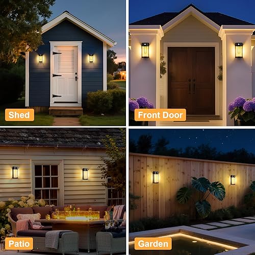 Miniatura 6 de btfarm Luces solares para valla al aire libre, sensor de movimiento, luces para exteriores, impermeables, retro de vidrio de metal, iluminación LED