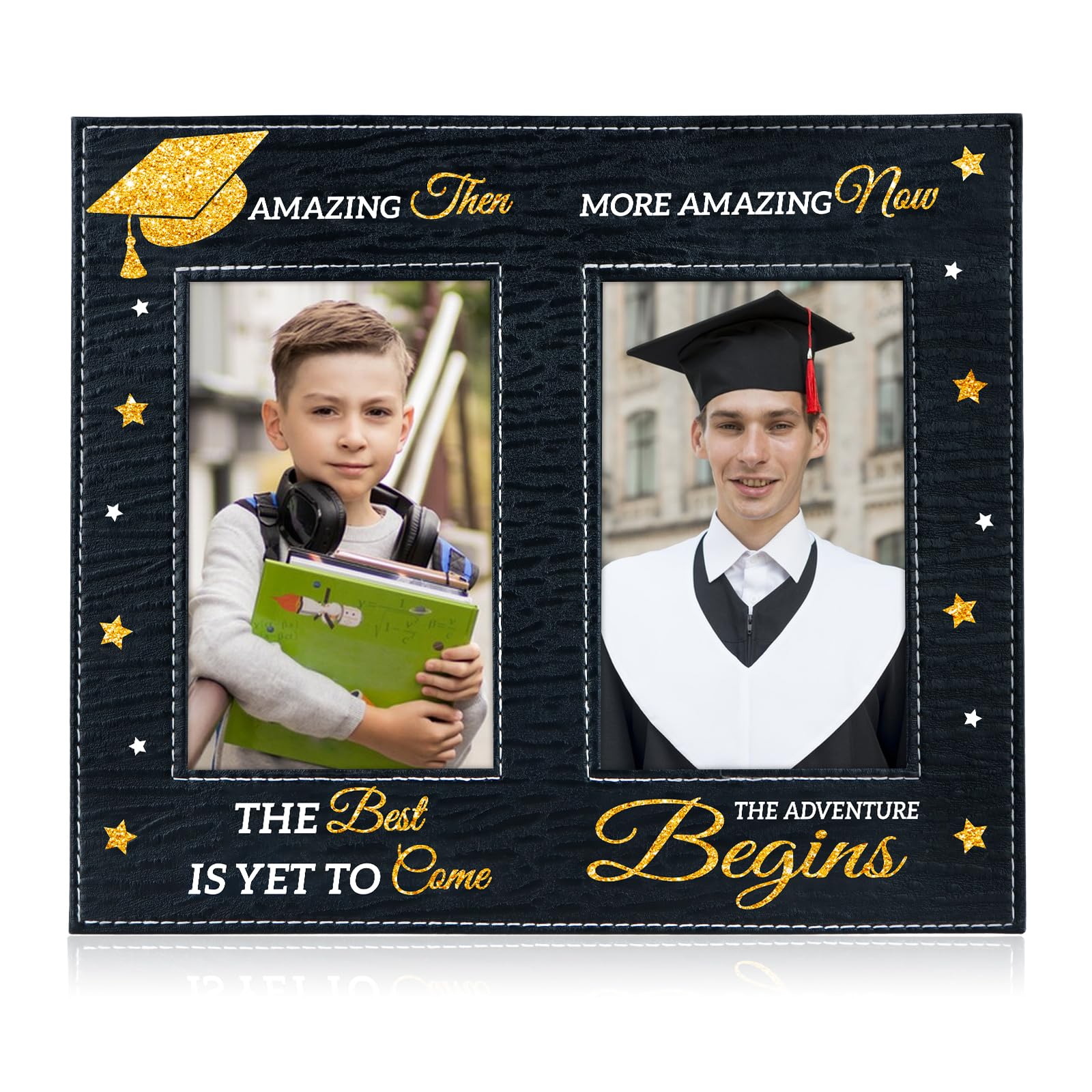 FLYAB 2026 Graduation Picture Frame - Then and Now Double Sets Photoframe Graduation Gifts for High School College Graduates for Women and Men Wooden Tabletop Home Decoration