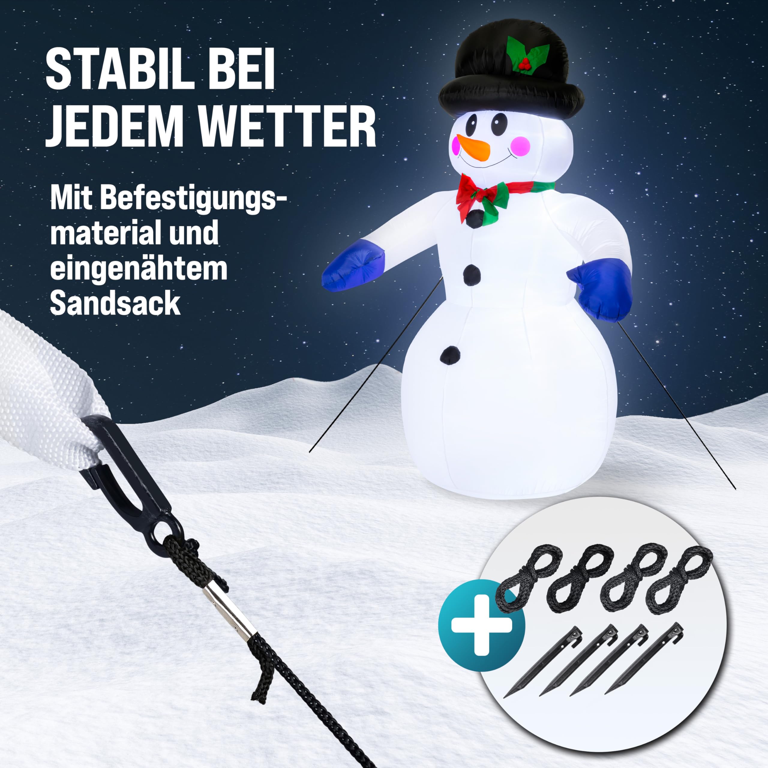 MONZANA® Aufblasbarer Schneemann XXL 240cm LED Beleuchtet Befestigungsmaterial IP44 Außen Witterungsbeständig Weihnachtsdeko Weihnachtsfigur Christmas
