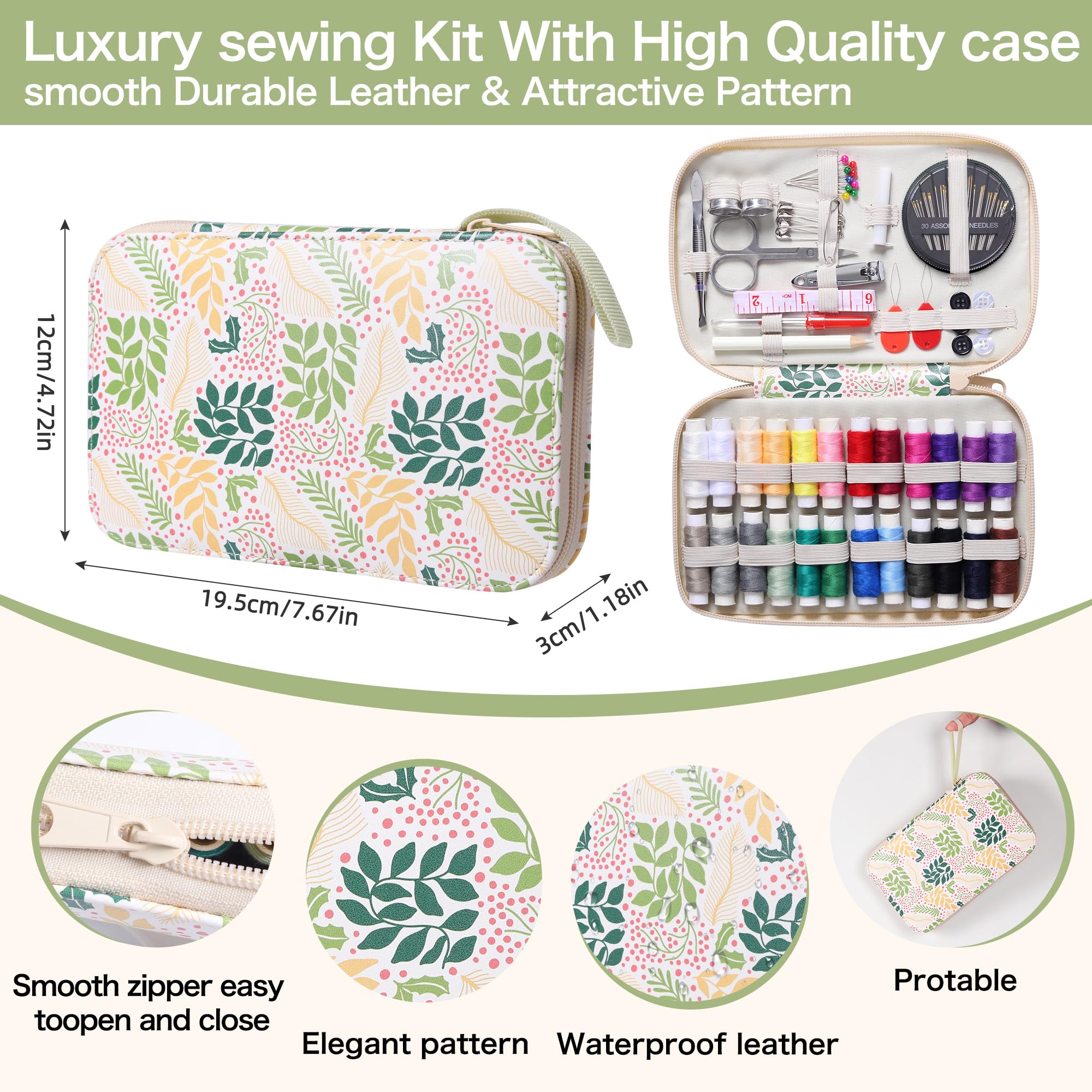 Sewing Kit with Leaf Case, Complete Threads and Needles Set, Basic Sewing Accessories 24Pcs Thread Spool for Adults DIY, Home - Image 2
