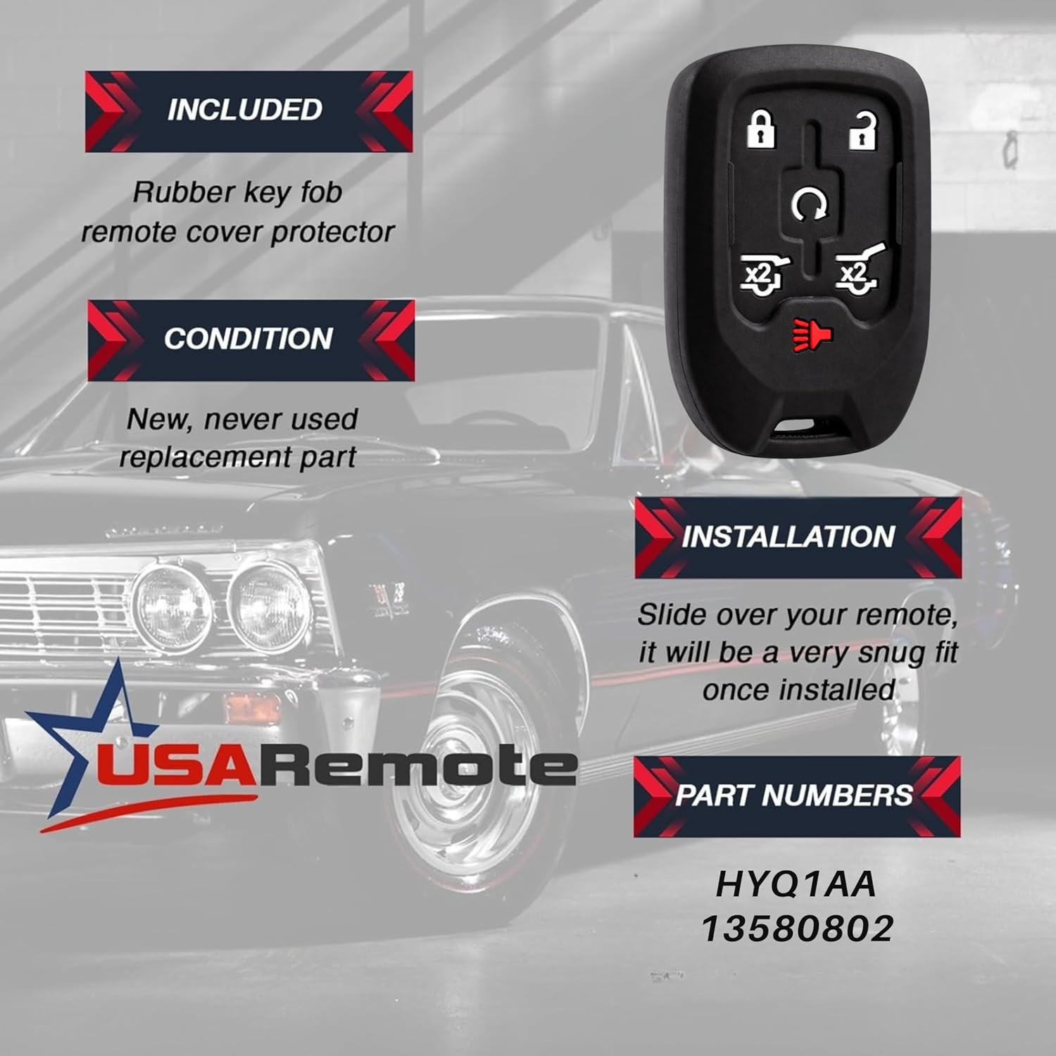 1x Key Fob Silicone Cover Compatible with Chevy Suburban Tahoe GMC Yukon Yukon XL 2015-2020, Smart Remote Skin Protector for Push-to-Start Key, Fits HYQ1AA 13580802