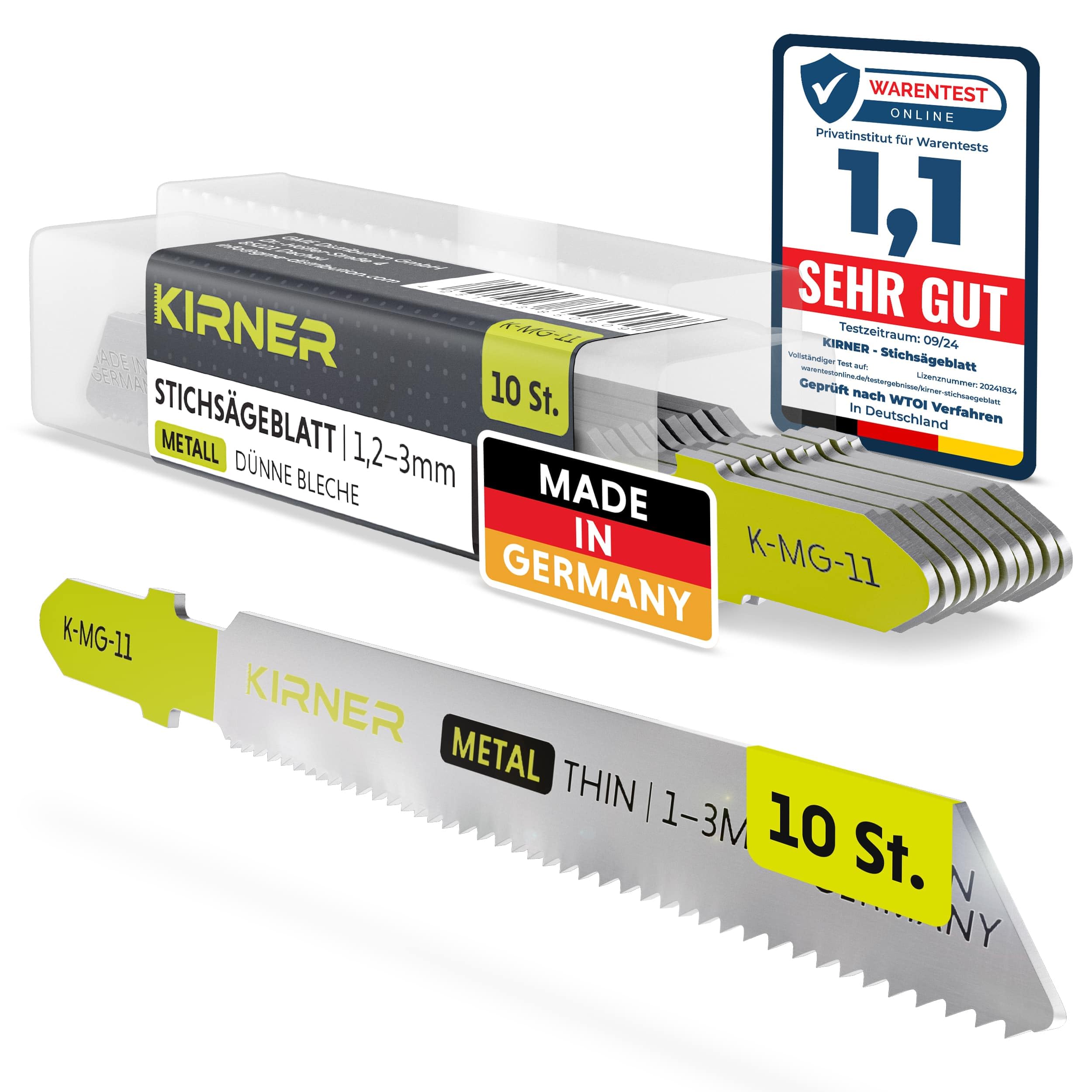 Stichsägeblätter Metall 10 Stk. [ Profi Qualität ] präziser & sauberer Schnitt für dünne Bleche (1,2-3mm) - für jede Stichsäge mit T Schaft Aufnahme - Metallsägeblatt Stichsäge
