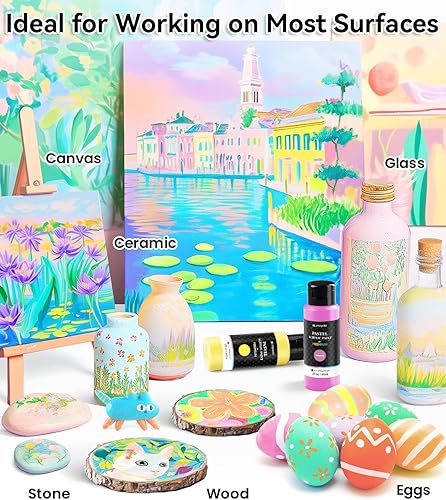 Miniatura 95 de POPYOLA Juego de 40 piezas de pintura acrílica con 12 pinceles, 2 cuchillos, paleta y esponja, 24 colores (2.3 onzas líquidas, 2 onzas), pintura