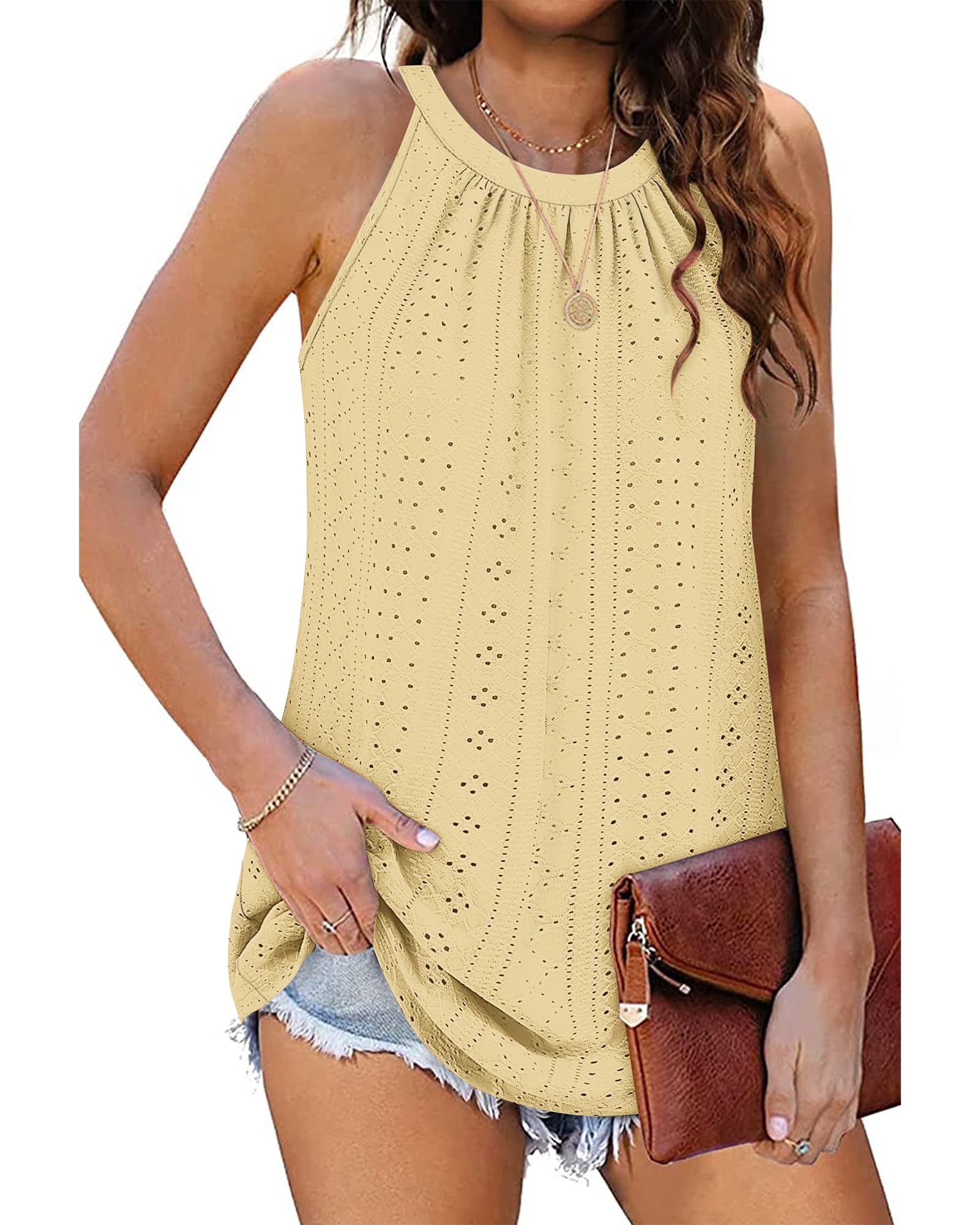 WNEEDU Canotte Donna Estiva Top con Collo Halter Senza Maniche Cami Shirt Canotta Donna Elegante