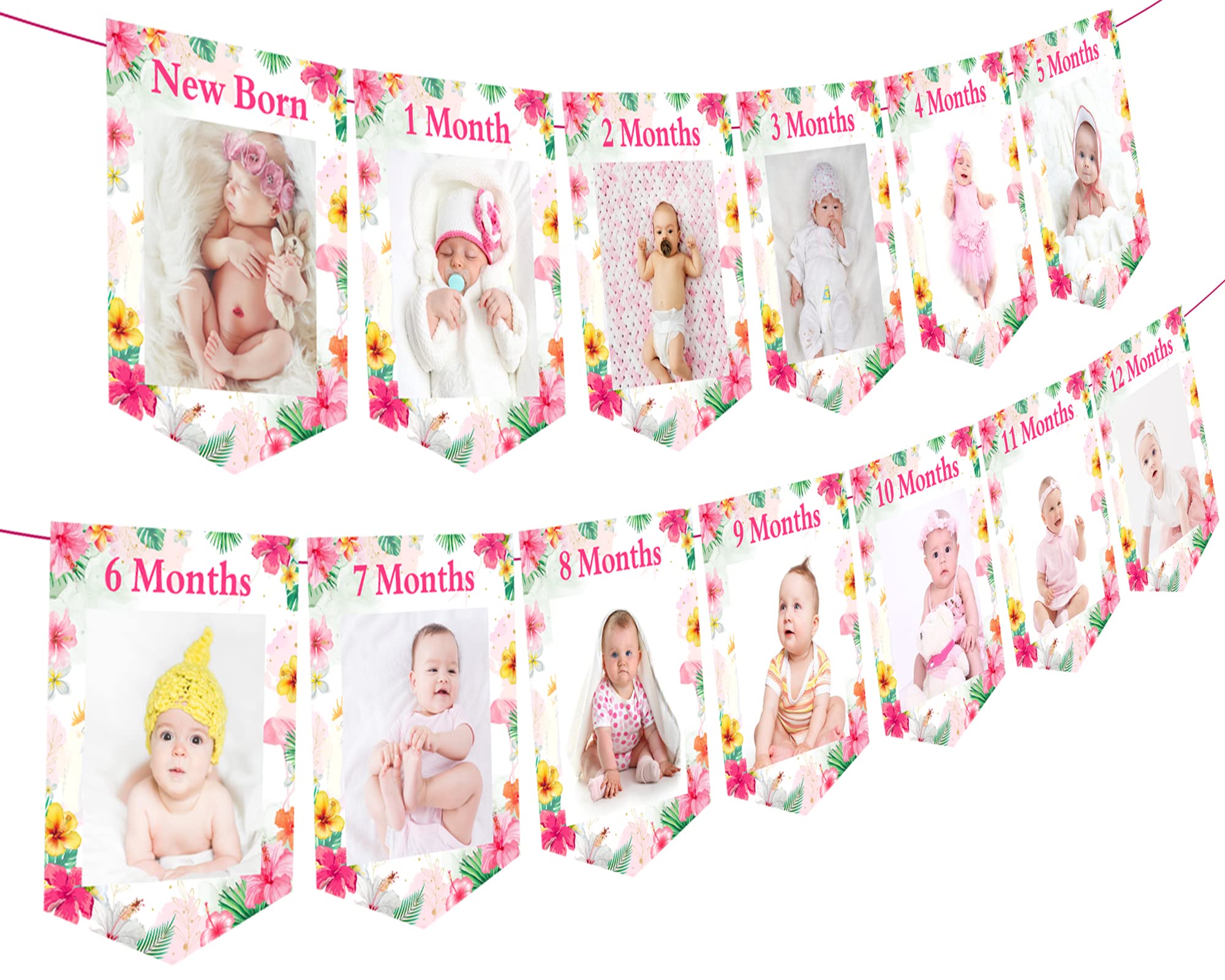Hawaiian 1st Birthday Photo Banner For Girls - Aloha Monthly Milestone Banner Newborn To 12 Months - View #14