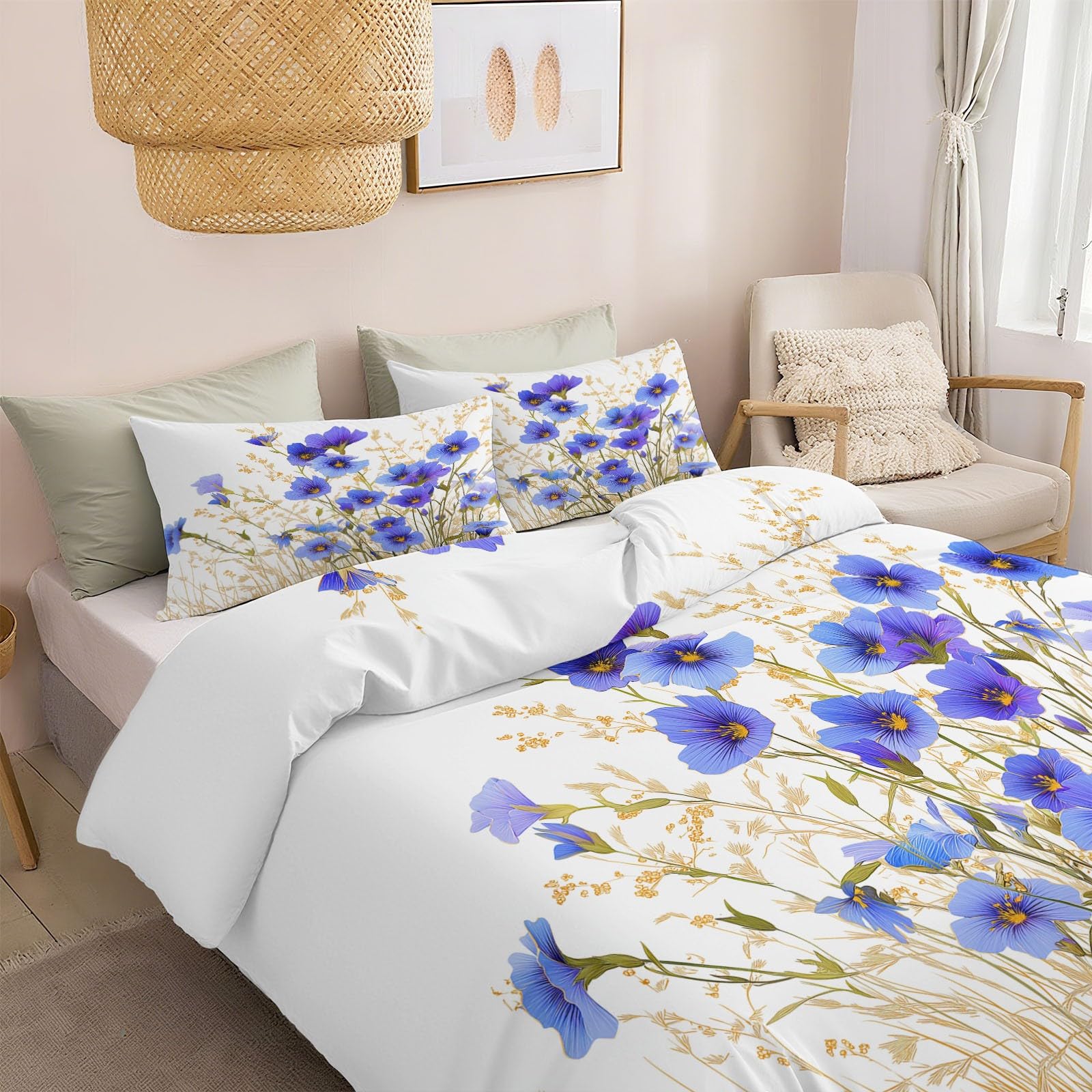 King zestaw pościeli dwustronna poszewka na kołdrę 230 x 220 cm, ultrasoft, hipoalergiczna, nie wymaga prasowania, styl wiejski, luksusowe zestawy pościeli z zamkiem błyskawicznym