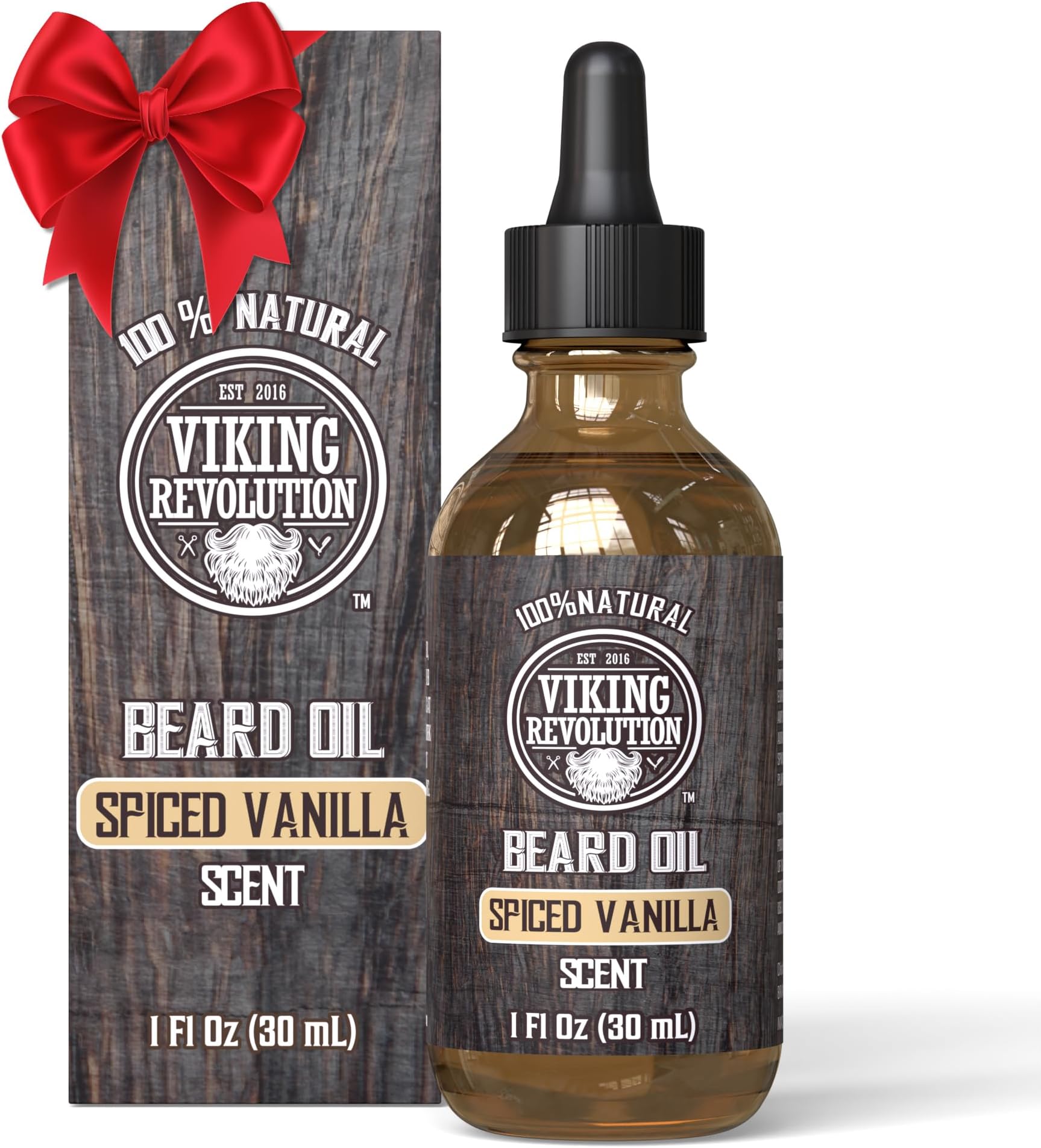 Viking Revolution Beard Oil for Men - All Natural Beard Oil with Argan Oil & Jojoba Oil Beard Conditioner and Softener - Strengthens Beards and Mustaches for Men (1 Pack, Spiced Vanilla)