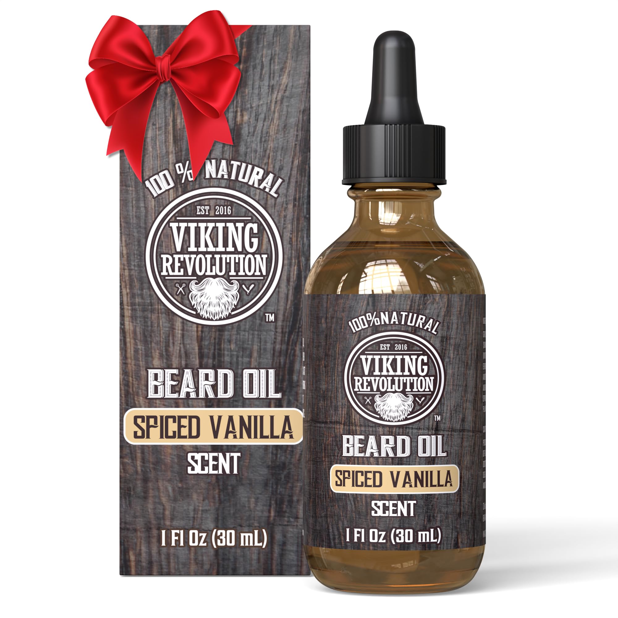 Viking Revolution Spiced Vanilla Beard Oil for Men - Natural Mens Beard Oil with Argan and Jojoba Oil - Beard Softener, Strengthens and Moisturizes