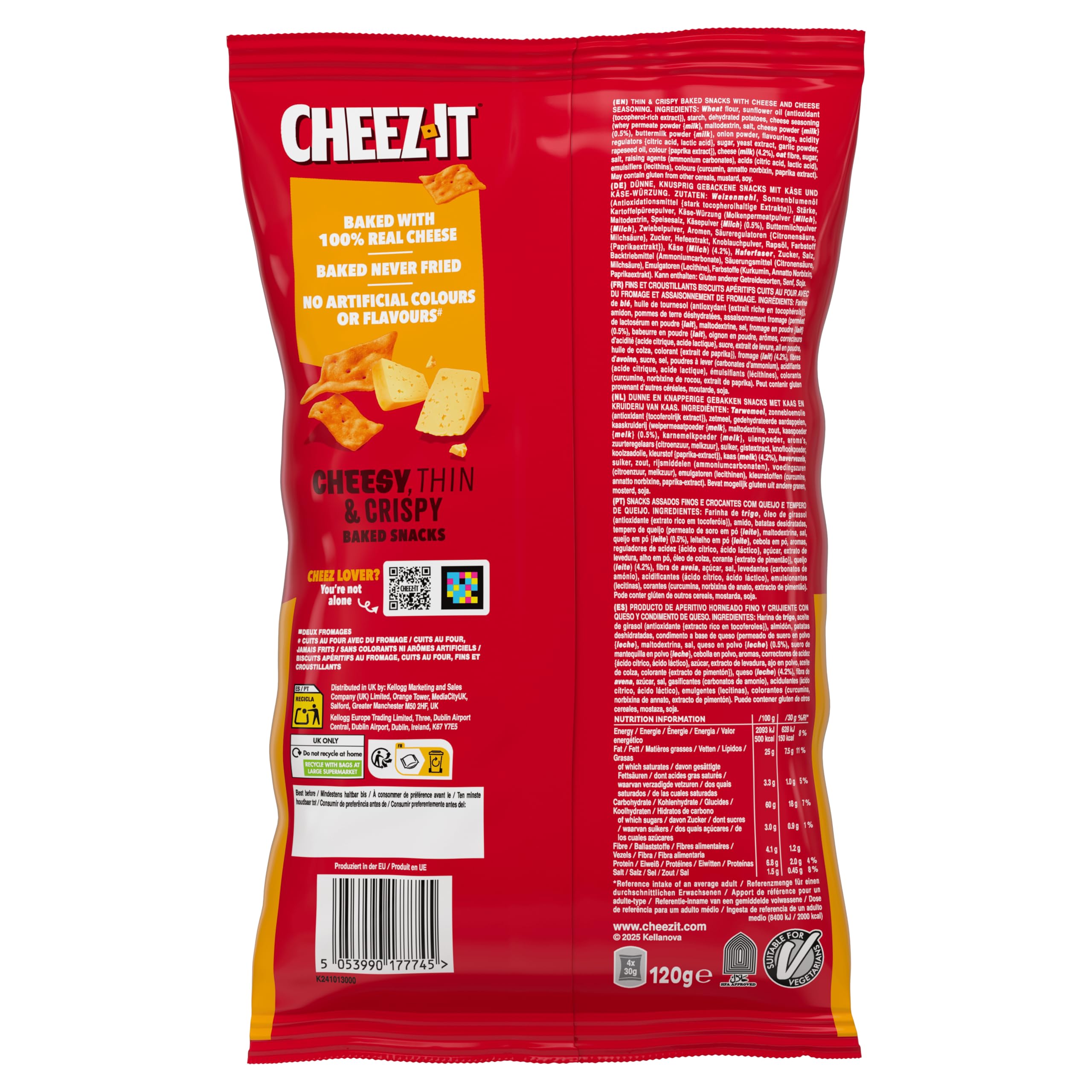 Cheez-It Snap'd Double Cheese Chips (14 x 120 g), Käse Chips mit dünner, knuspriger Textur, gebackener Snack mit 100% echtem Käse, ohne künstliche Farb- oder Aromastoffe
