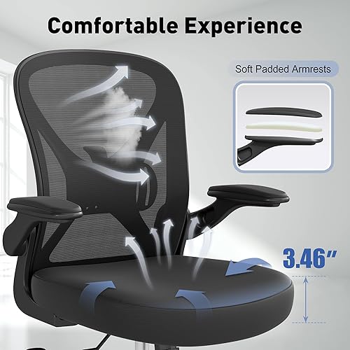 Miniatura 3 de ZZH Silla de oficina de malla con soporte lumbar ajustable y brazos abatibles, silla de escritorio ergonómica para oficina en casa con ruedas, color