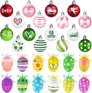 60PCS Ornaments for Valentine's Day St. Patrick's Day Easter Tree Decorations, Valentines Day Decor Easter Hanging Egg Ornaments Baubles St Patrick's Day for Tree Holiday Hanging Decor