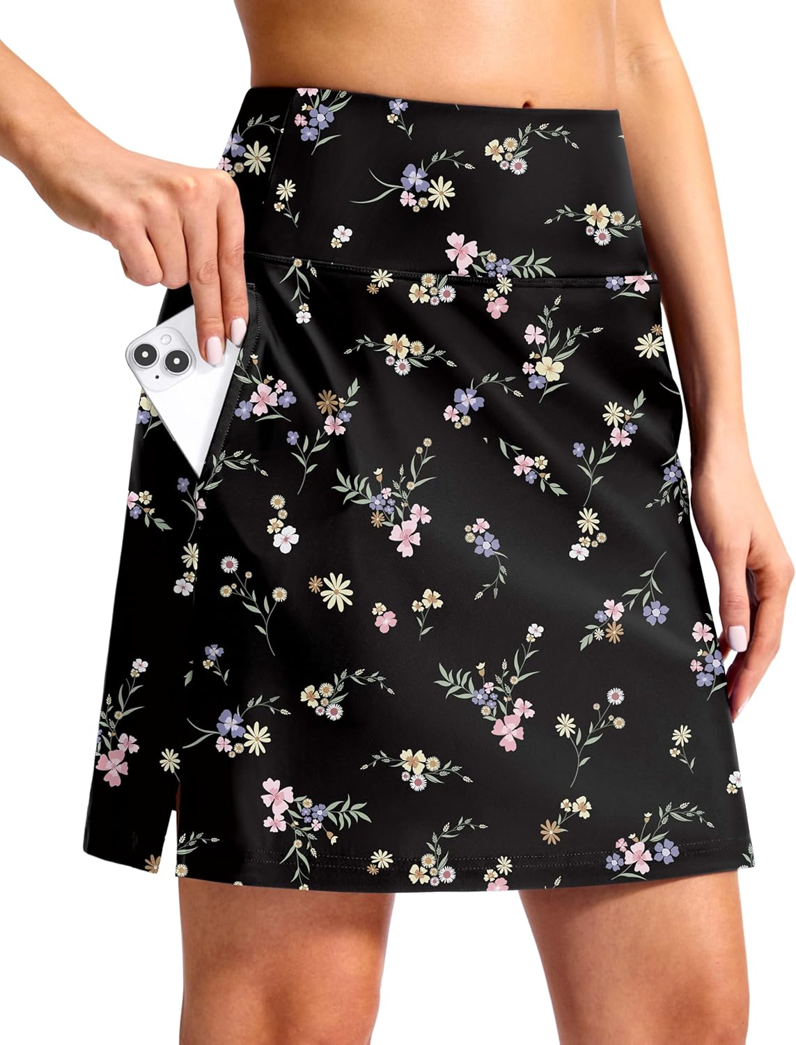 SANTINY 18" Long Swim Skirts for Women Tummy Control High Waisted Swimsuit Bottoms Modest Bathing Suit Skirt