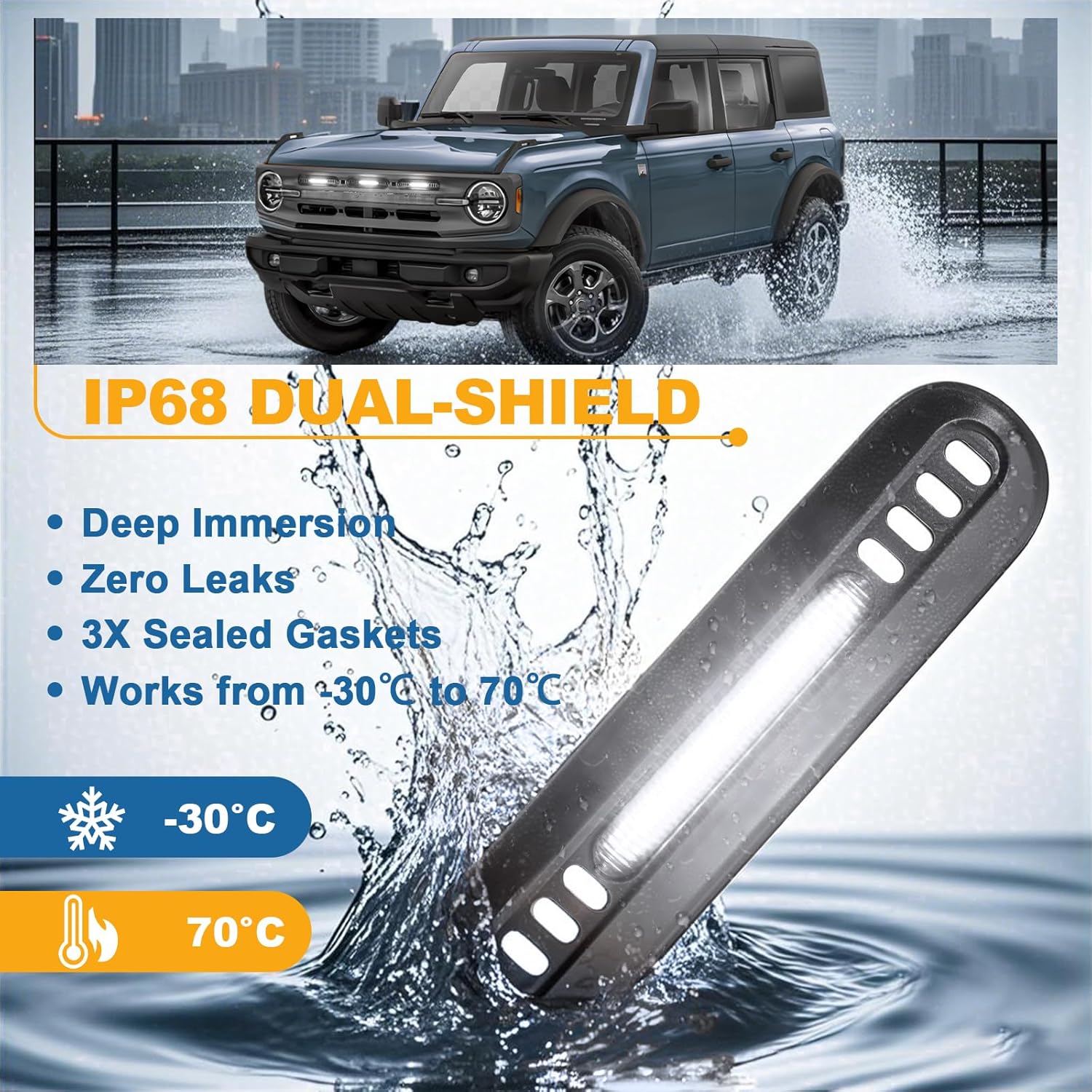 LED Grille Lights for Ford Bronco 2024 2021 2022 2023 Front Grill Inserts Light Snap-on Lamps Fits for Big Bend Outer Bank Accessories 2-4 Door (White Lights, 3PCS)