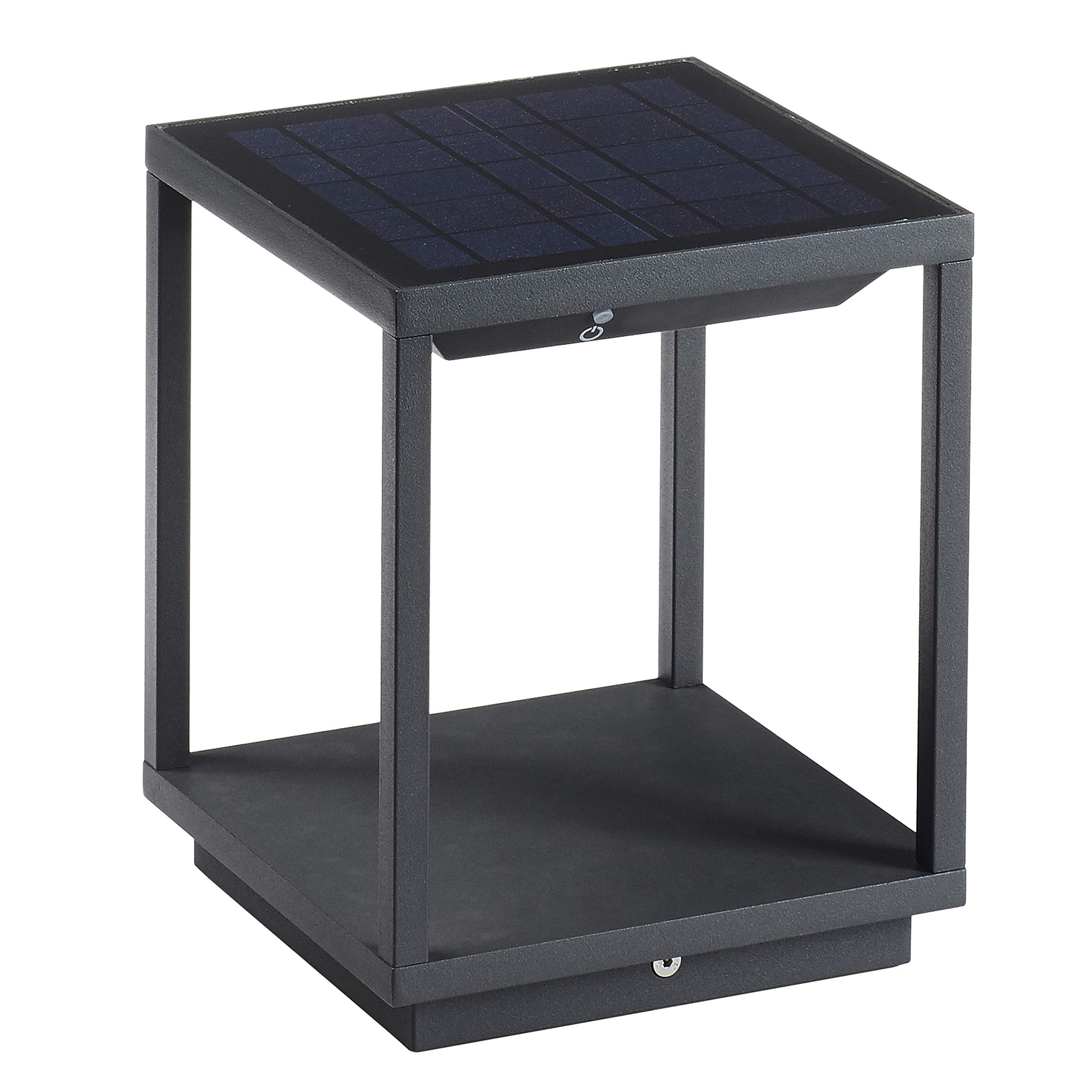 Lámpara SOLEI Antracita 20x20x24,5cm | LED SMD, Recargable Solar, Portátil Exterior IP54, Mesa o Suelo, Terrazas Porches Jardín Residencias Hoteles
