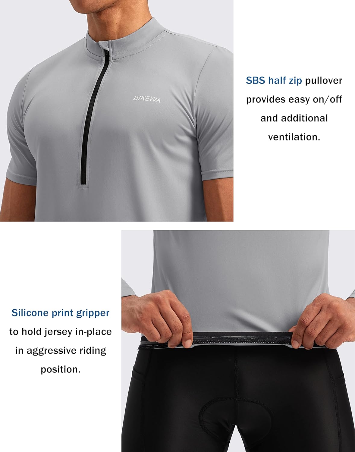 Bikewa Men's Cycling Jersey Moisture Wicking Short Sleeve UPF Half Zip Bike Road Riding Biking Shirts for Men Zipper Pockets - Image 4