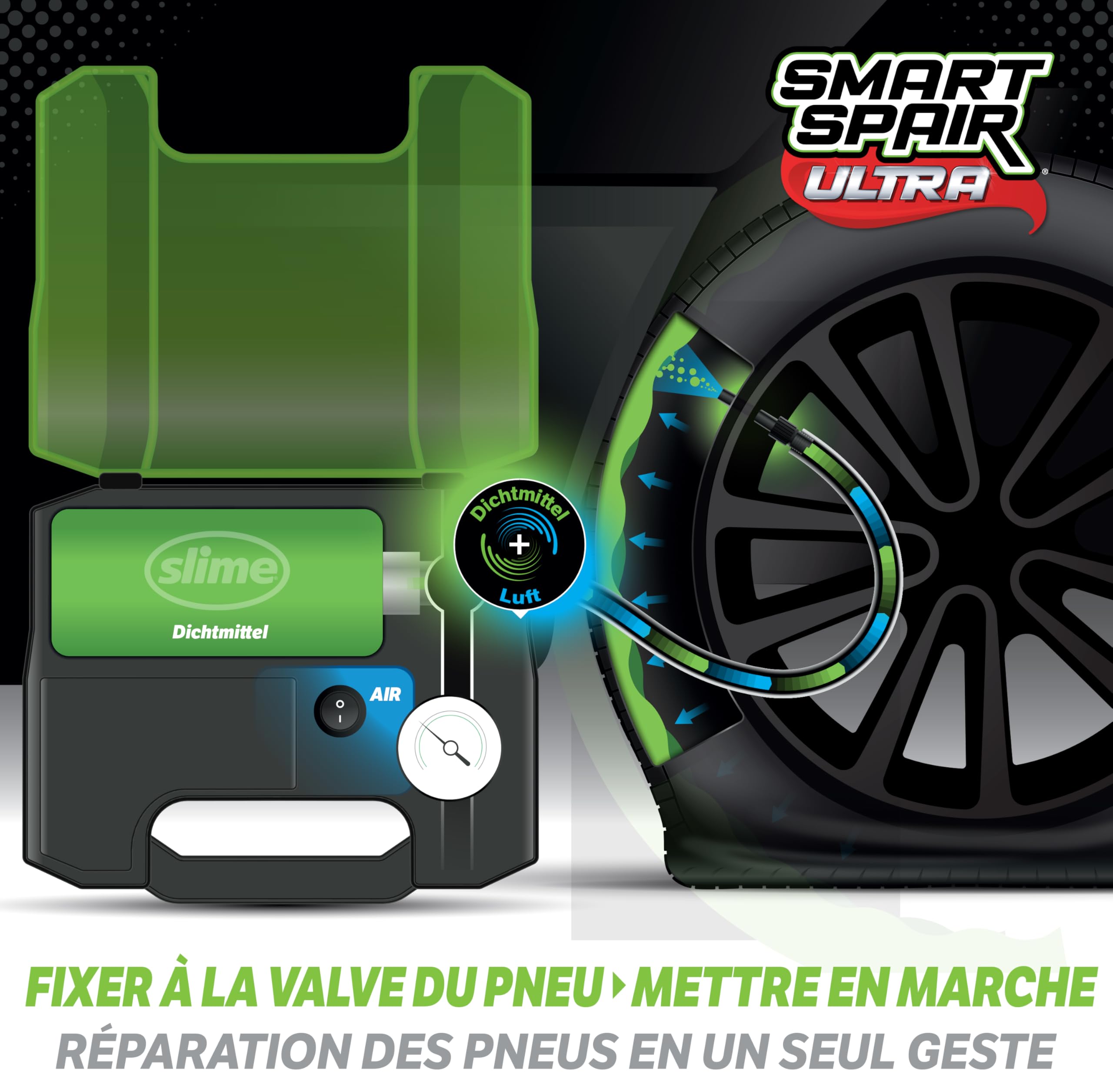 Slime 50159-5 Smart Repair Ultra Kit, minibus/SUV, Réparation d'Urgence des Crevaisons, Solution tout-en-un, Répare et Regonfle, Réparation en 15 Minutes