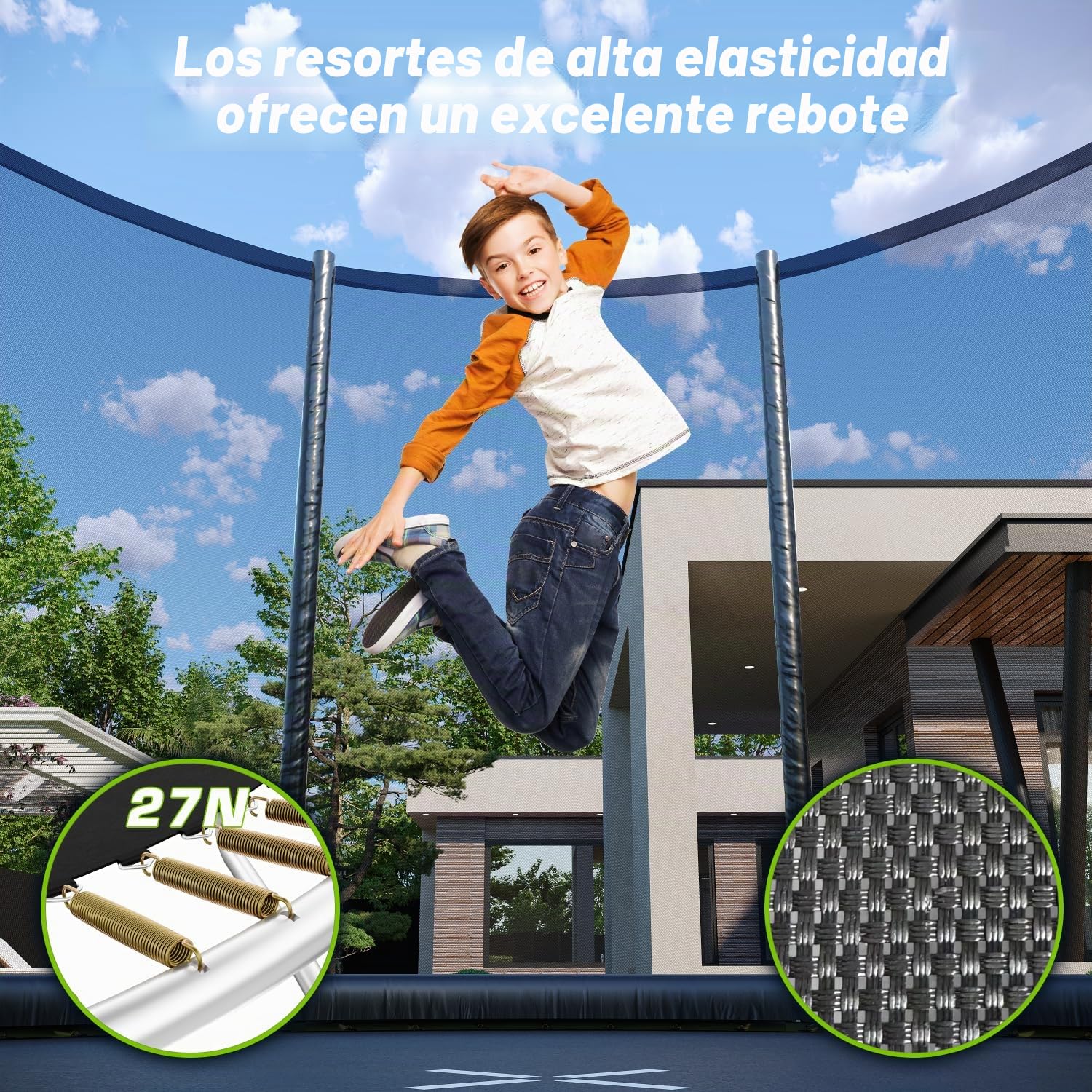 TRIUMPHKEY Cama Elástica Exterior para Niños Ø 183/228/305/366/427 cm, Trampolín de Jardín, Juego Completo con Red de Seguridad, Escalera, Cubierta de Borde, Capacidad de Carga 50-150 kg