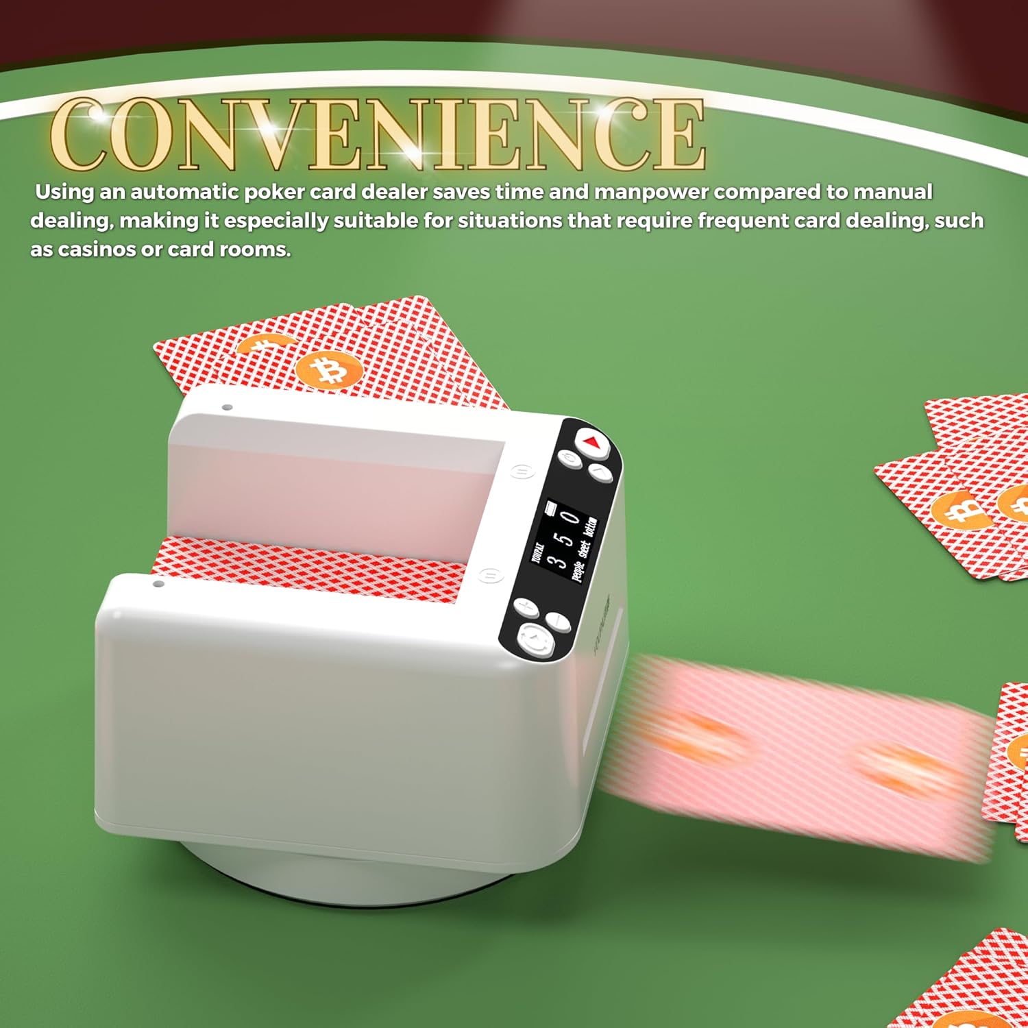 Automatic Card Dealer - Touch to Pause, 360° Bi-Direction Rotating Card Dealer Machine, Swaying Blackjack Table Casino Game Machine, Portable Card Dispenser for 8 Players Playing Cards