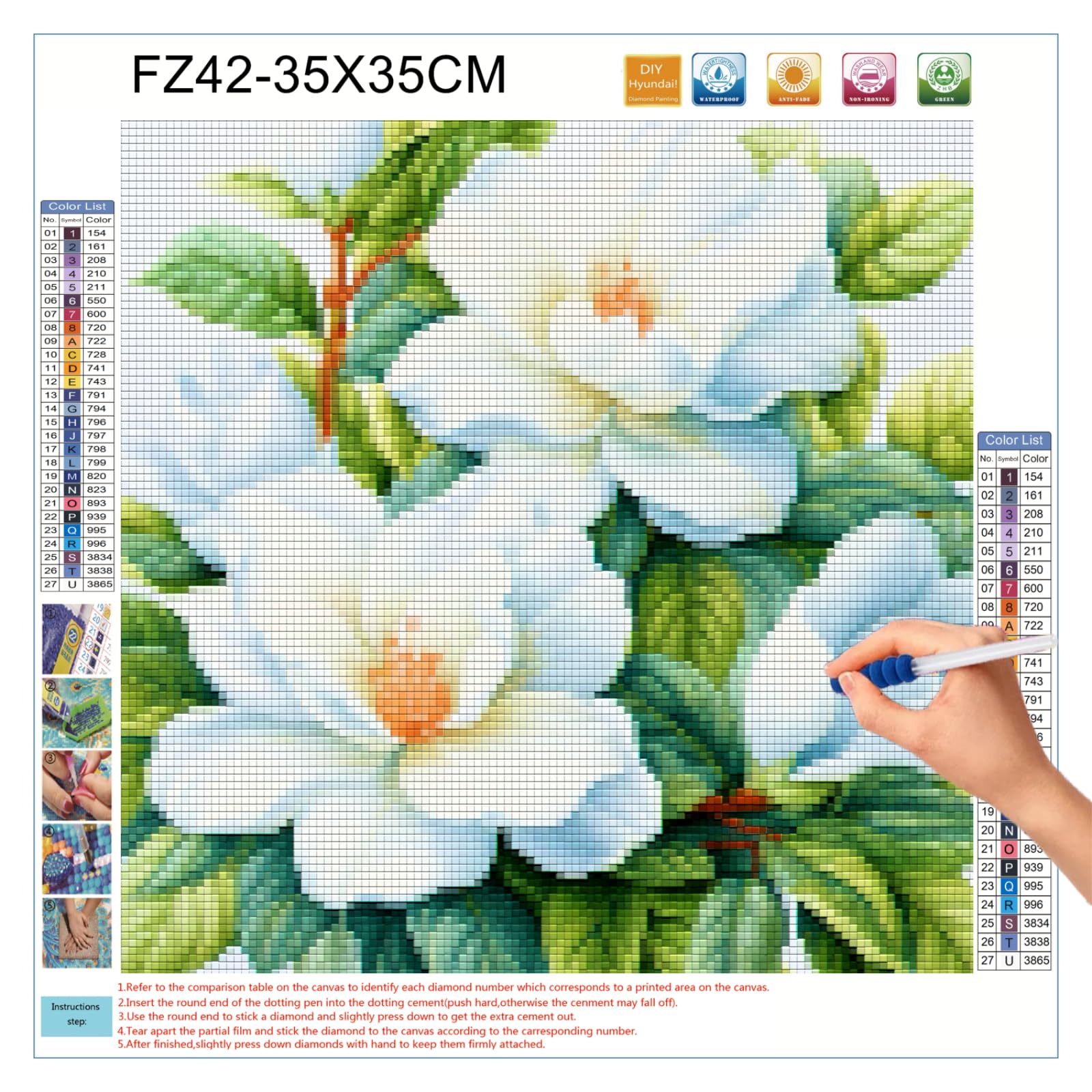 Amazon.com: White Gardenia Flowers 5D Diamond Art Painting Full