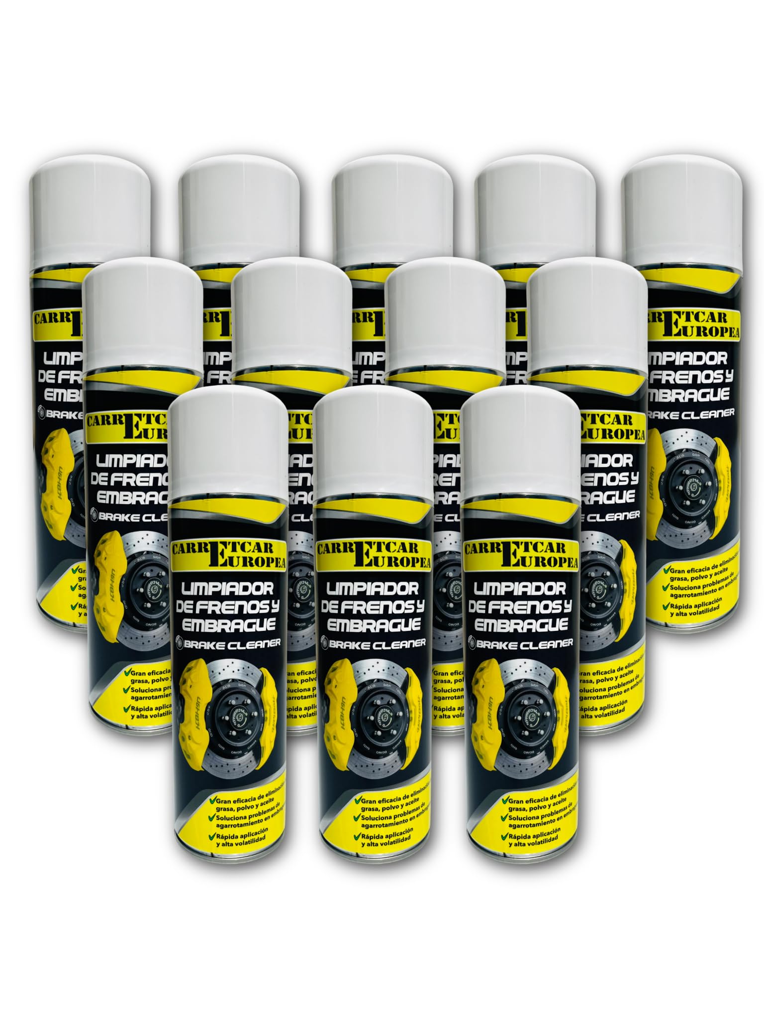 Limpiador de Frenos y Embrague 500ml - Pack 12 Unidades | Limpiafrenos, Eliminador de Grasa, Aceite y Polvo | Spray Alta presión, sin residuos