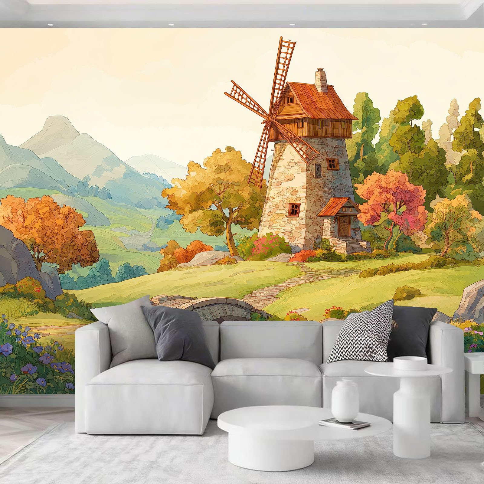 Carta da parati fotografica in tessuto non tessuto di alta qualità, motivo floreale, 500 x 280 cm, colore: giallo e verde, decorazione artistica da parete 3D per soggiorno, camera da letto, divano