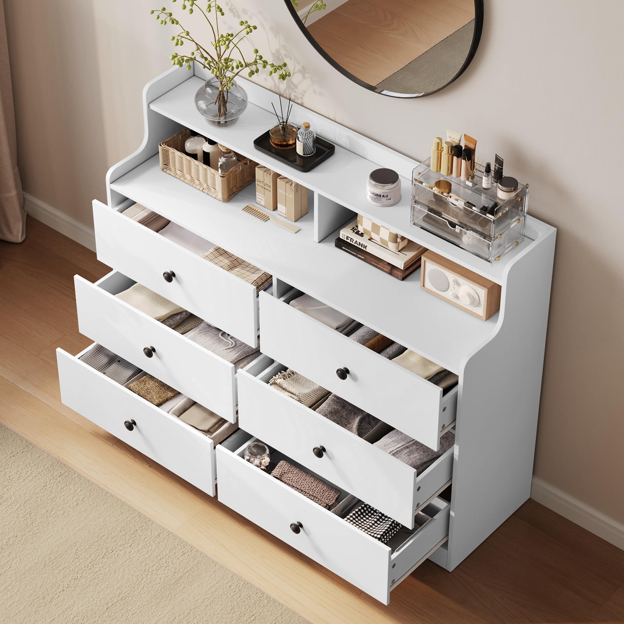 LINSY HOME Kommode mit 6 Schubladen, Weiß – Hochwertiger Schubladenschrank aus Holz, Wäschekommode fürs Schlafzimmer, Modernes Design, Maße: 133 × 102,8 × 39,8 cm | Hochwertiger Schubladenschrank aus Holz, Wäschekommode fürs Schlafzimmer, Modernes Design,