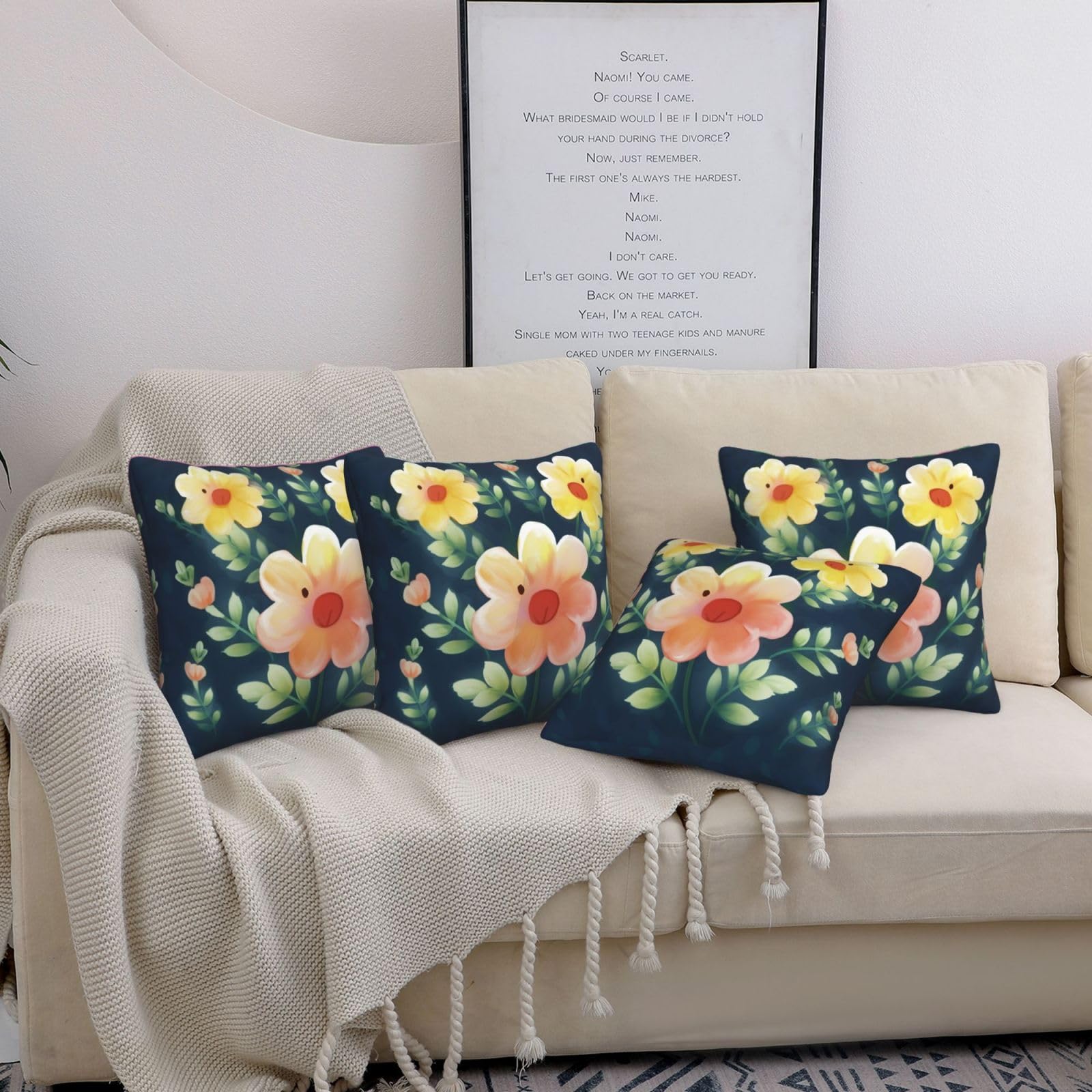 Housses de coussin salon motif floral lot de 4 pour canapé et chambre