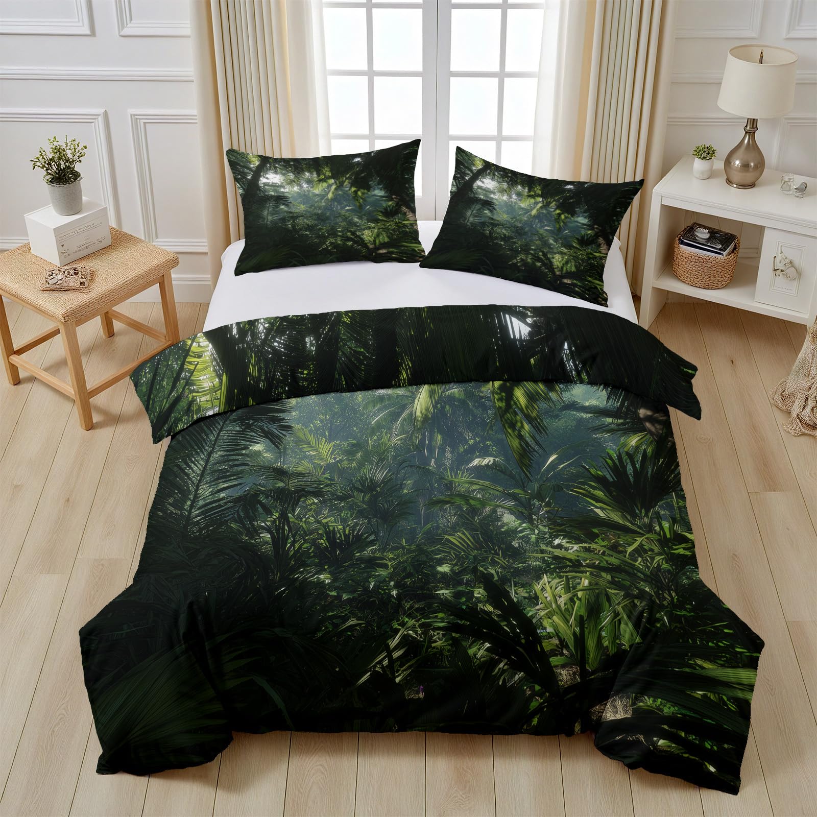 Housse de couette fermeture éclair jungle botanique avec linge de lit microfibre