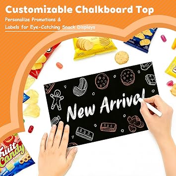 360° Rotating Snack Organiser, 5 Tier 50 Clips Wooden Chip Rack Display Stand With Advertising Board, Candy Holder for Countertop Home Office Party Retail Concession Stand (Rustic Brown)