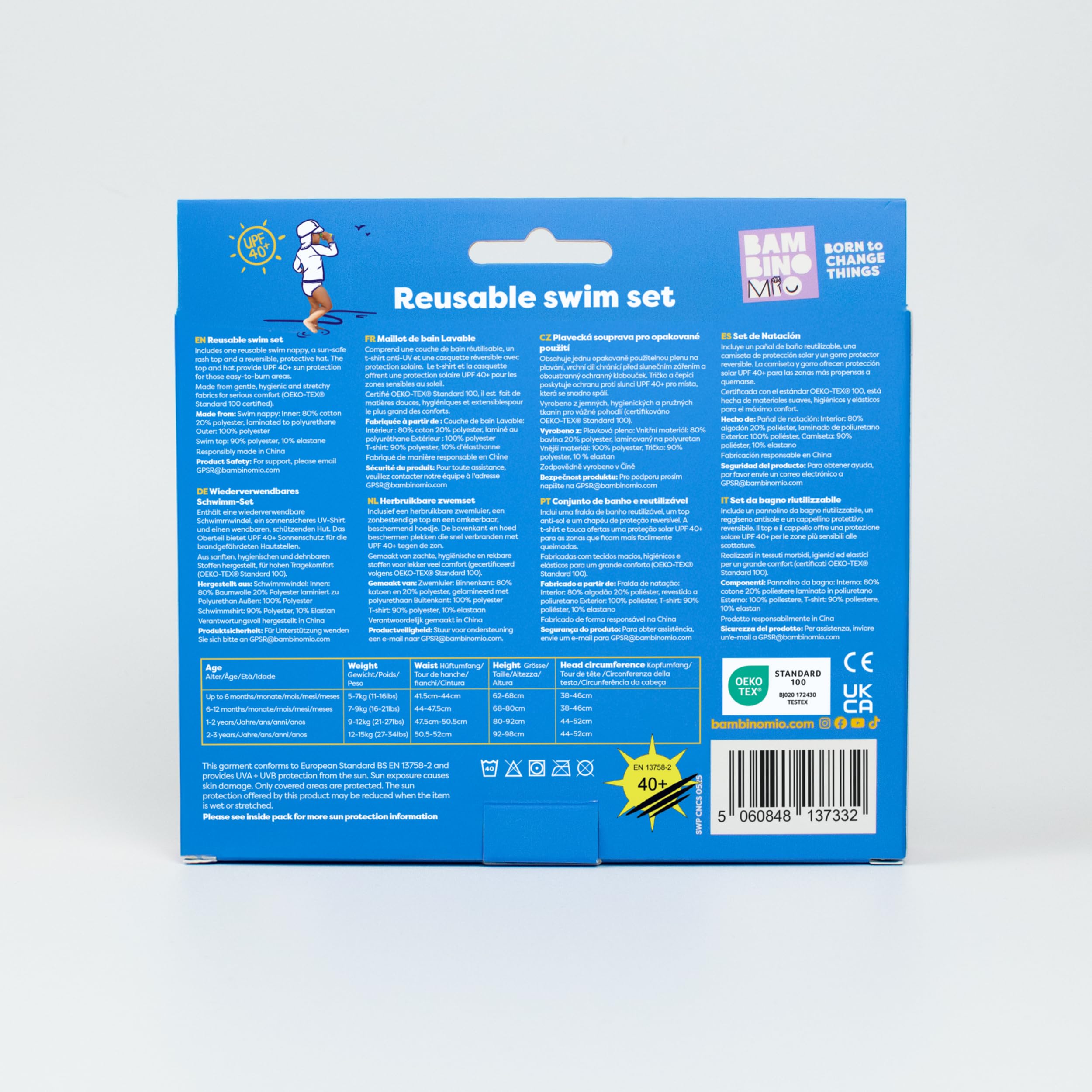Bambino Mio Anti-UV UPF 40+ Set da Bagno per Neonati (da 0 Mesi a 3 Anni), con Pannolino da Bagno Riutilizzabile e Maglietta da Bagno con Protezione Solare