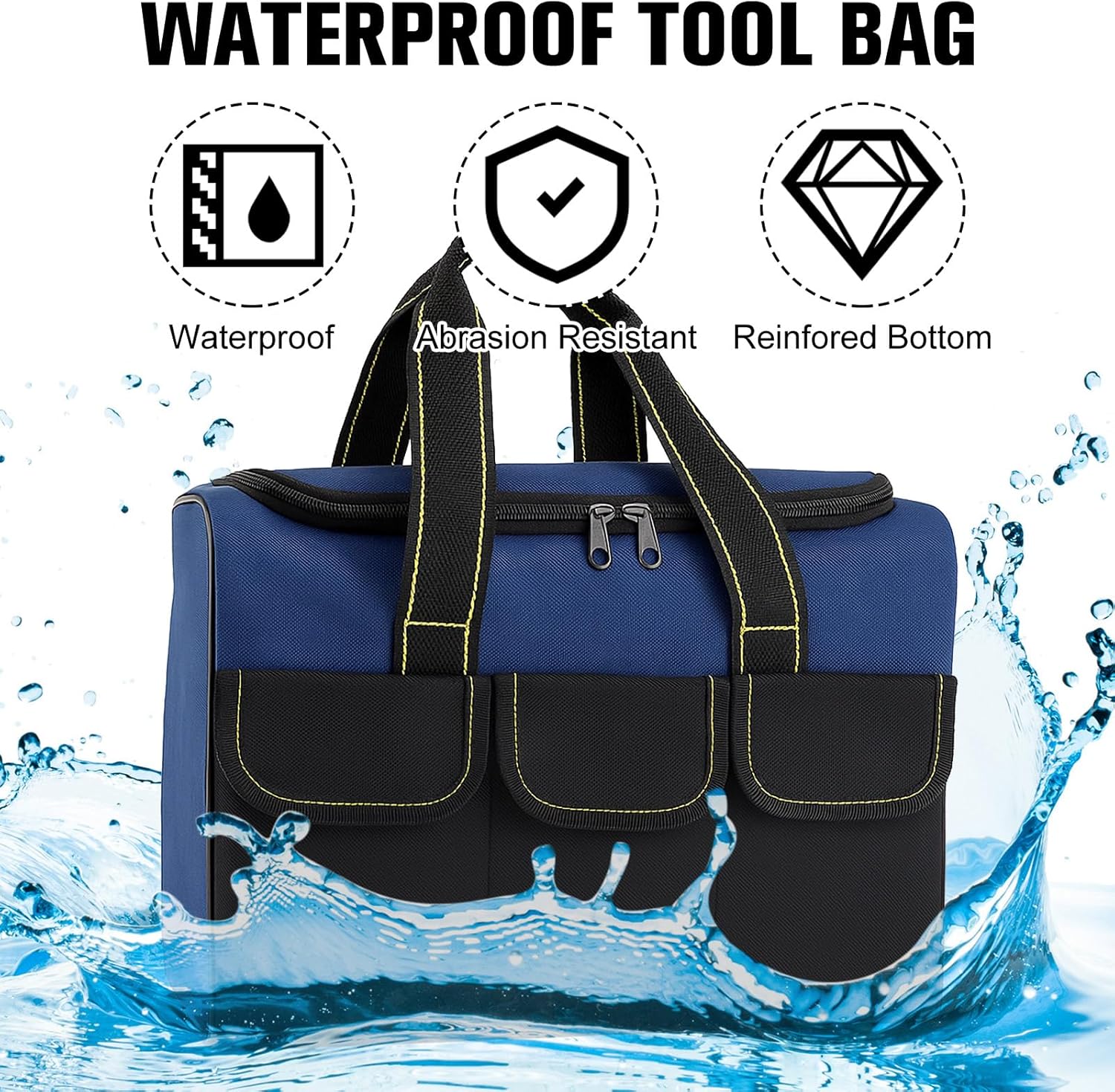 Sanwuta 3 Pack Tool Bag for Men Waterproof, 16 Inch Heavy Duty Tool Boxes Wide Mouth Tote Wide Open Mouth Storage Case for Various Instrument, Electrician Carpenter Mechanic