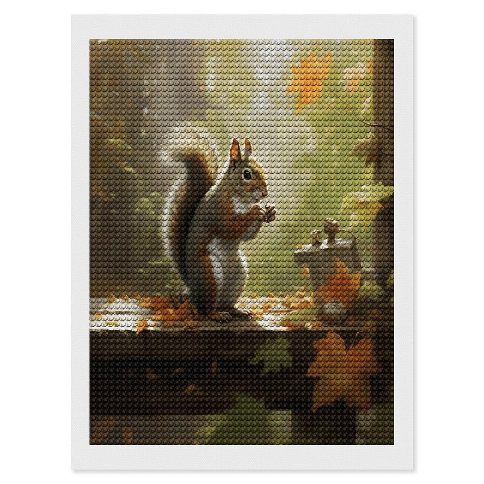 Squirrel Eats Nuts Diamond Art Kits for Adult Round Full Drill Diamond Dots Paintings for Beginner Picture Art DIY Diamond Painting Kits 5D Diamond Art Painting for Home Wall Decor 12"x16"