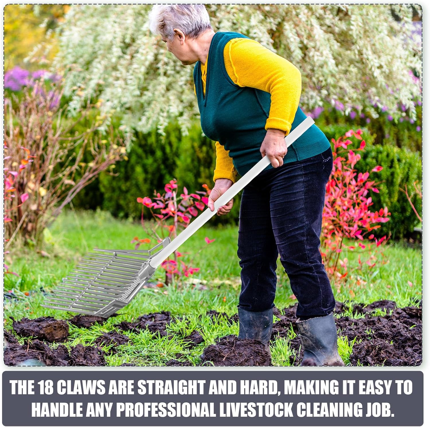 Lasnten 6 Pcs Manure Fork Head Bulk 18 Tines Pitch Fork Replacement Head with Screws and Nuts Durable Stable ABS Plastic for Horse Stall Picking up Manure