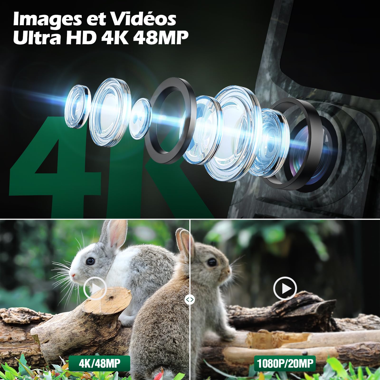 VOOPEAK Wildkamera 4K 30 fps 48 MP, Jagdkamera, Nachtkamera, bewegungsaktiviert, Jagdkamera, Infrarot, Überwachung für den Außenbereich, Weitwinkel, 120 °, Tierkamera, IP66, wasserdicht | Auslösung durch Bewegung, Infrarot-Nachtsicht und 120° Weitwinkel z
