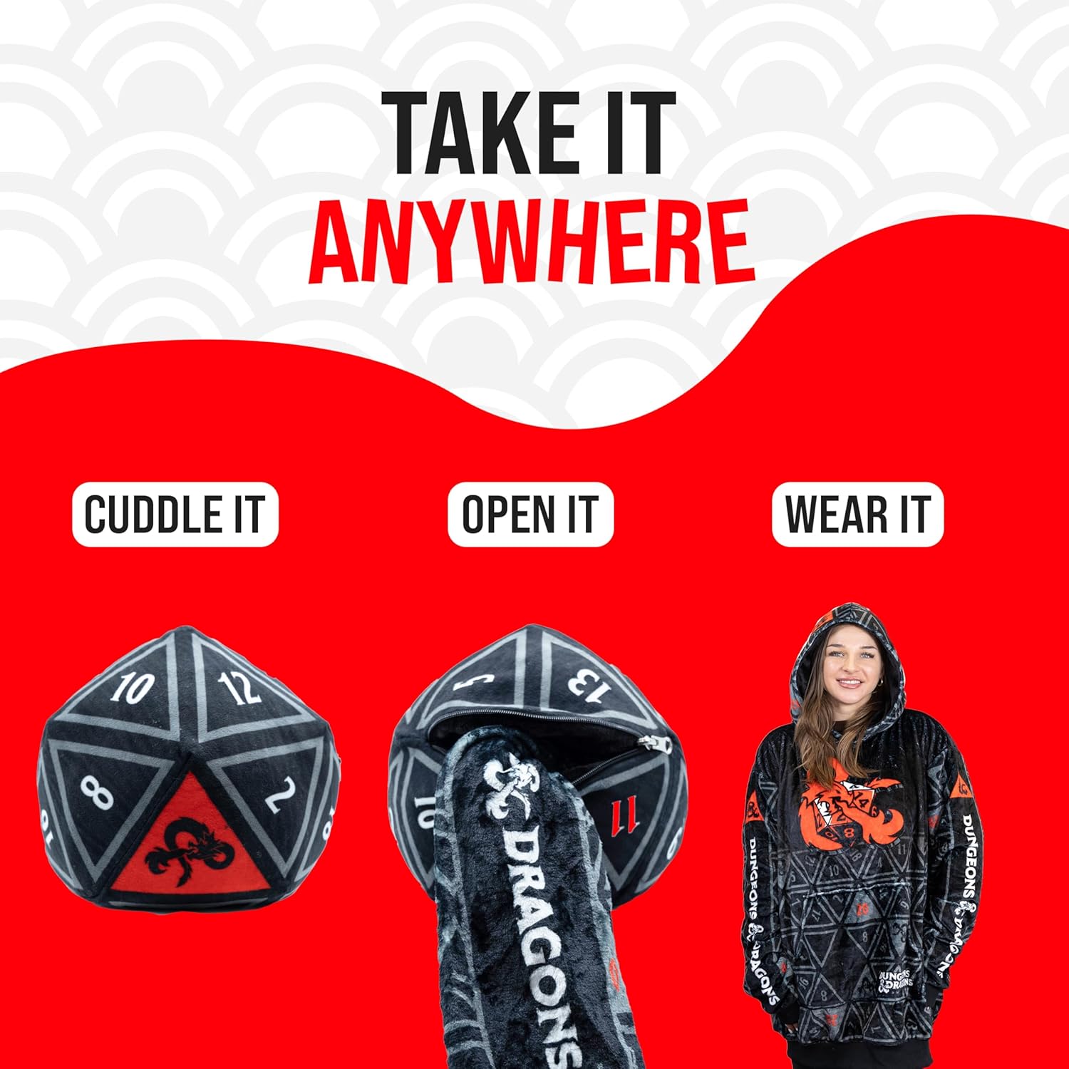 Plushible Wearable Blanket Hoodie - Oversized Dungeons and Dragons Themed Long Sleeve Sweatshirt Pocket - 2-in-1 Oversized Hoodie Blanket Pillow - Cozy Snugible Gifts for Men and Women
