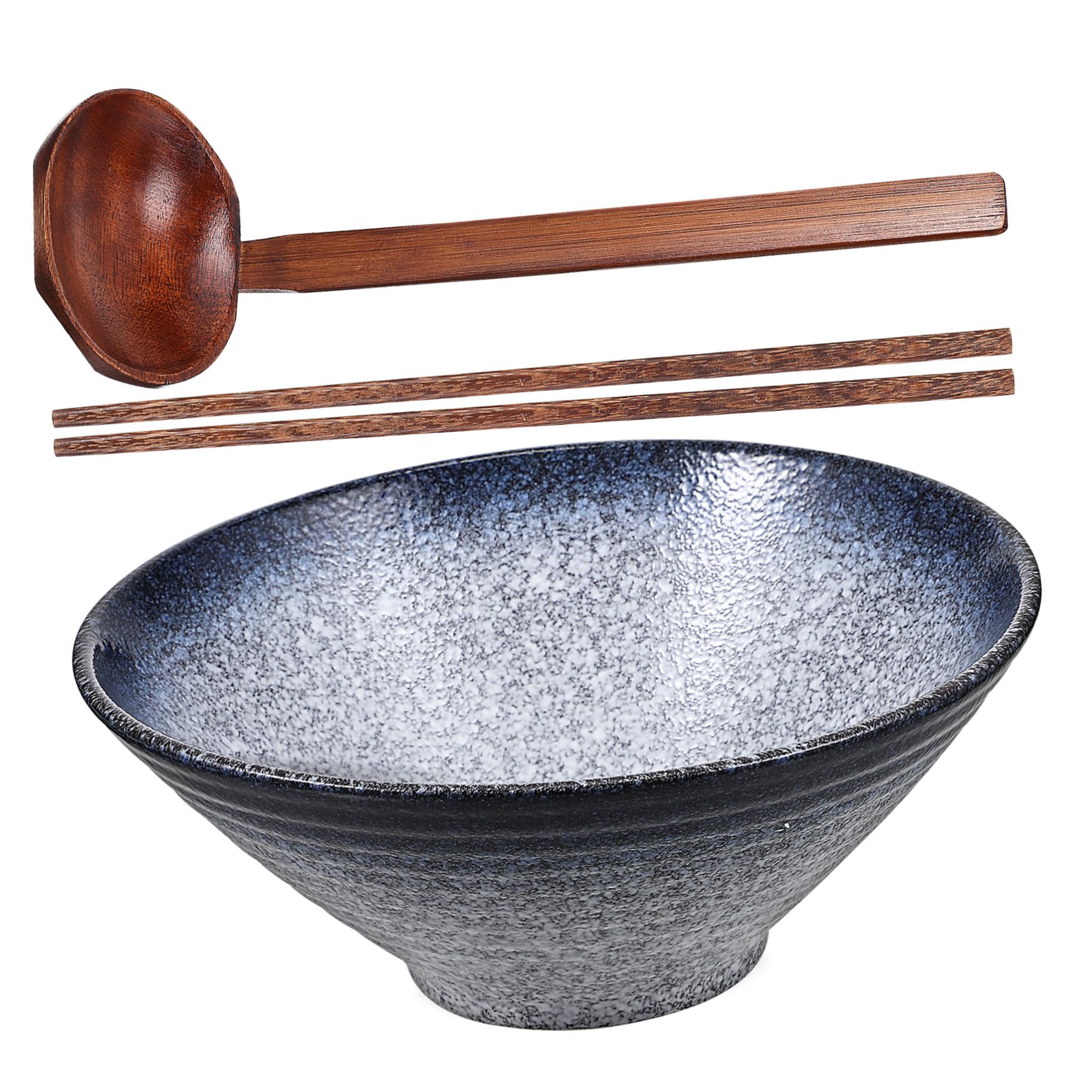 Ensemble Bol De Nouilles Ramen 23 Cm En Céramique Avec Cuillère En Bois Anti-fuite Et Baguettes En Bois De Wings D'aile, Design Antidérapant, Pour Maison Et Restaurant, Set 3 Pièces