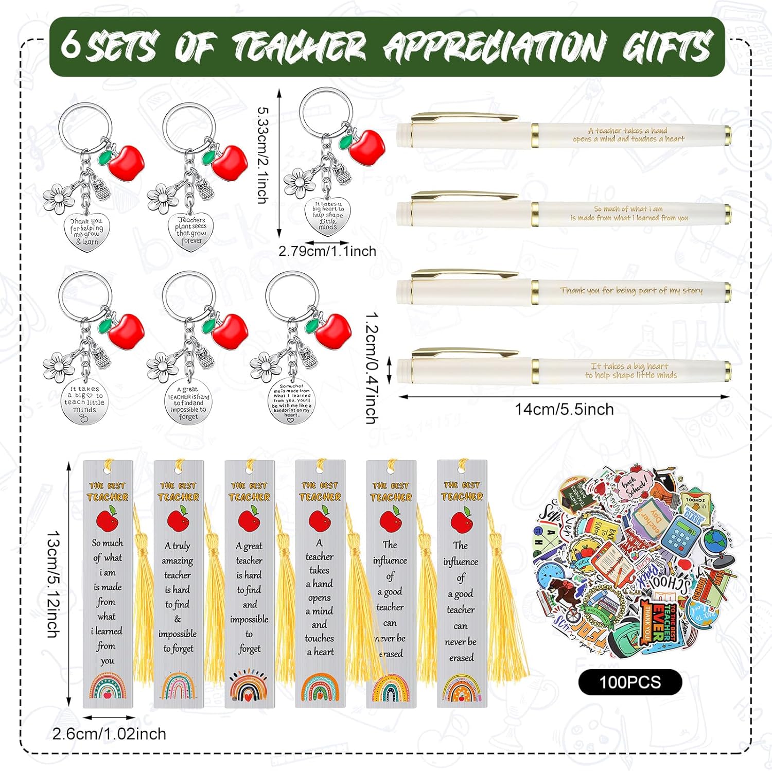 Teacher Appreciation Gifts in Bulk, 31 Pcs Teacher Gifts Thank You Gifts for Teachers from Students Includes Canvas Makeup Bags Teachers Keychains Bookmarks Ballpoint Pens Appreciation Cards Stickers