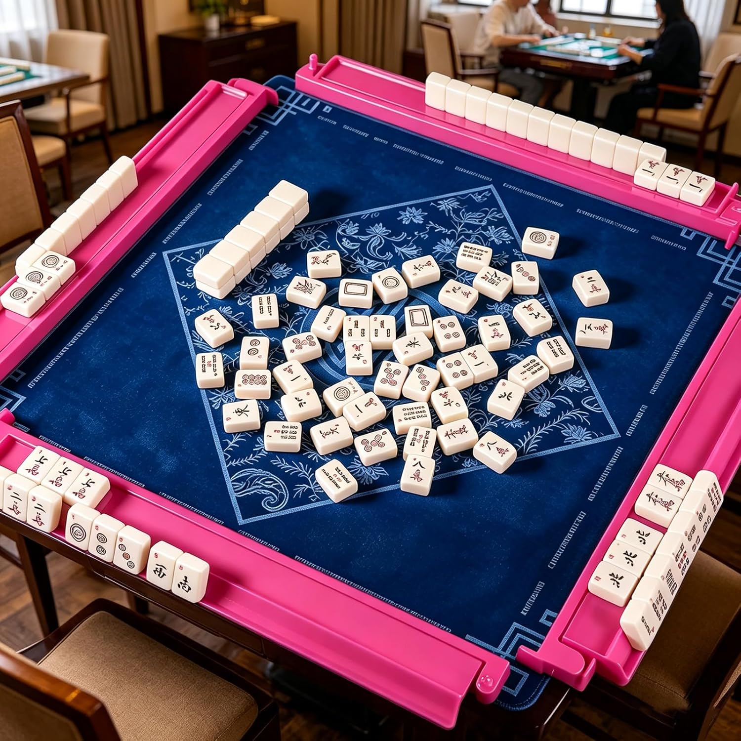 4 Pcs 18.7" Mahjong Racks with Pushers, Non-Slip Acrylic Large Mahjong Racks for Game Night American Mah Jong Lovers Mahjong Accessories and Gifts (Hot Pink)