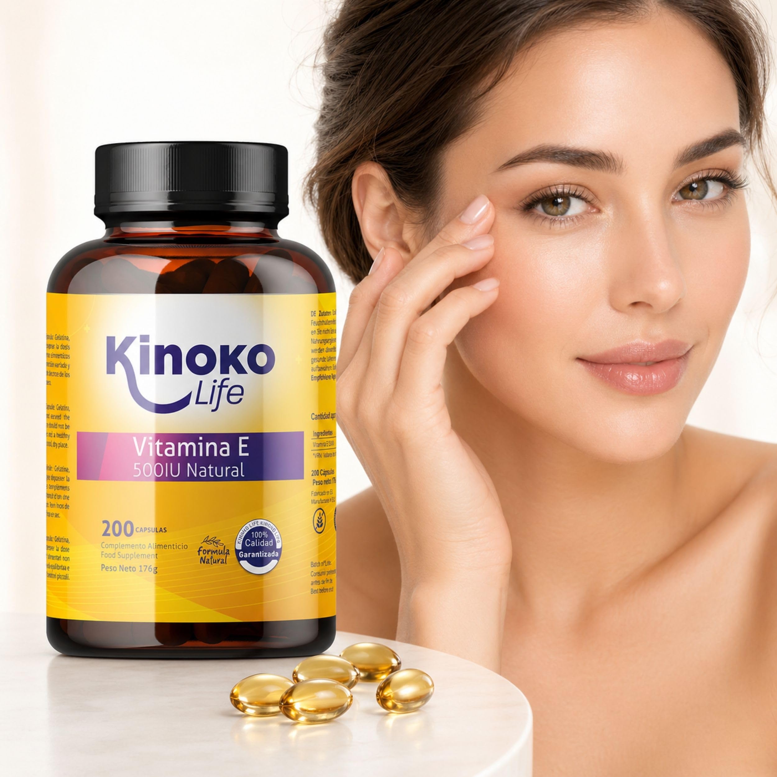 VITAMIN E 500 IE | 200 Kapseln | 100% Fettlöslich und Rein | Schwermetallfrei | Enthält kein Soja | Immunsystem, schützt unsere Haut und unser Herz | Glutenfrei | Ohne Magnesiumstearat