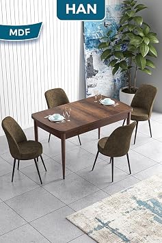 Han Serisi 70x114 cm A labilir MDF Masa Tak m , Barok Ah ap Desen, 4 Kahve Sandalye