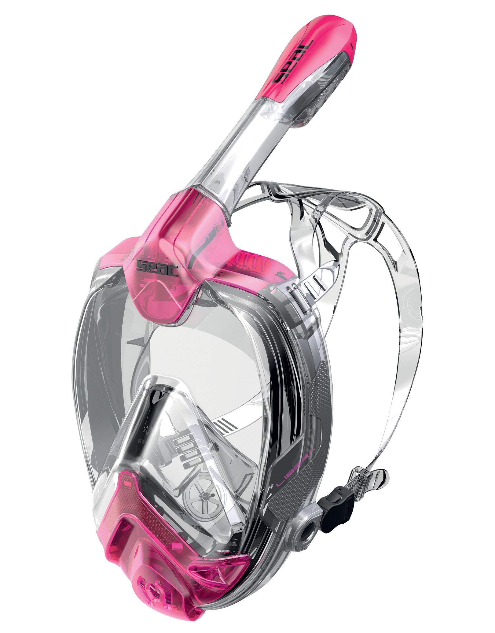 SEAC Libera, New Generation Integrated Snorkeling Mask, Hypoallergenic Silicone, Quick Release, 4 Sizes, transparent/pink, S/M