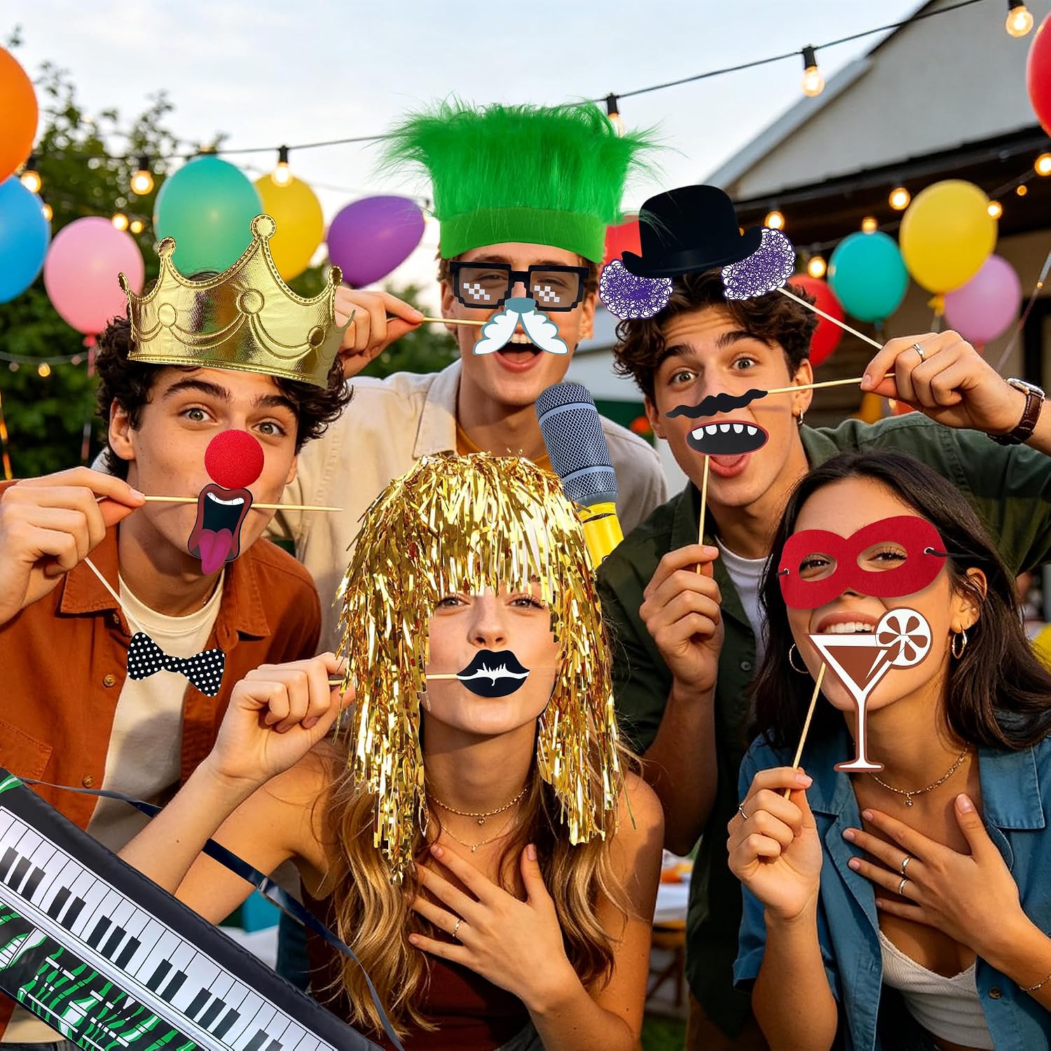 73PCS Photo Booth Props 58PCS Colorful Paper Cardboard 4PCS Funny Hats 2PCS Musical Instruments 4PCS Funny Glasses Photo Booth Accessories for Graduation Birthday Bachelorette