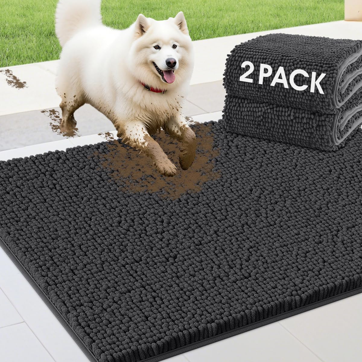 IM HOME 2-Piece Muddy Door Mats Dark Grey